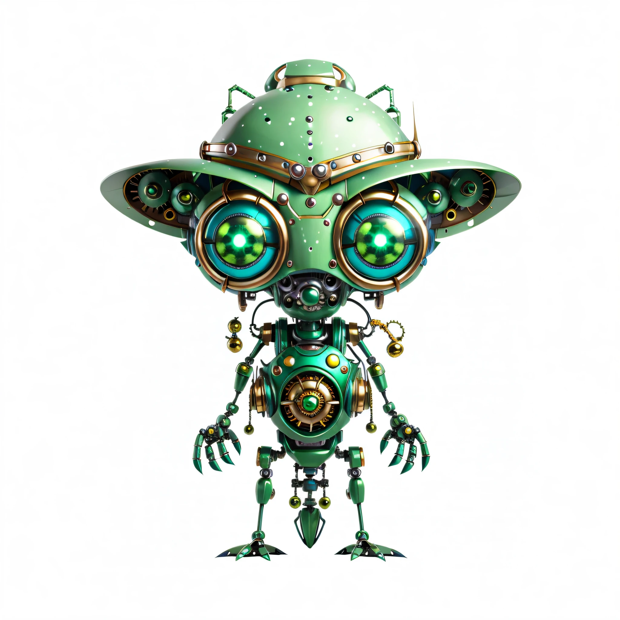 cartoon alien robot with green eyes and a hat on, cute elaborate epic robot, steampunk robot ant, cute robot, beautiful robot character design, steampunk robot, cute robot with grass hair, an alien, cute humanoid robot, cyberpunk frog, starfinder character, portrait of a futuristic robot, anthropomorphic character, ver.ka mecha machinarium