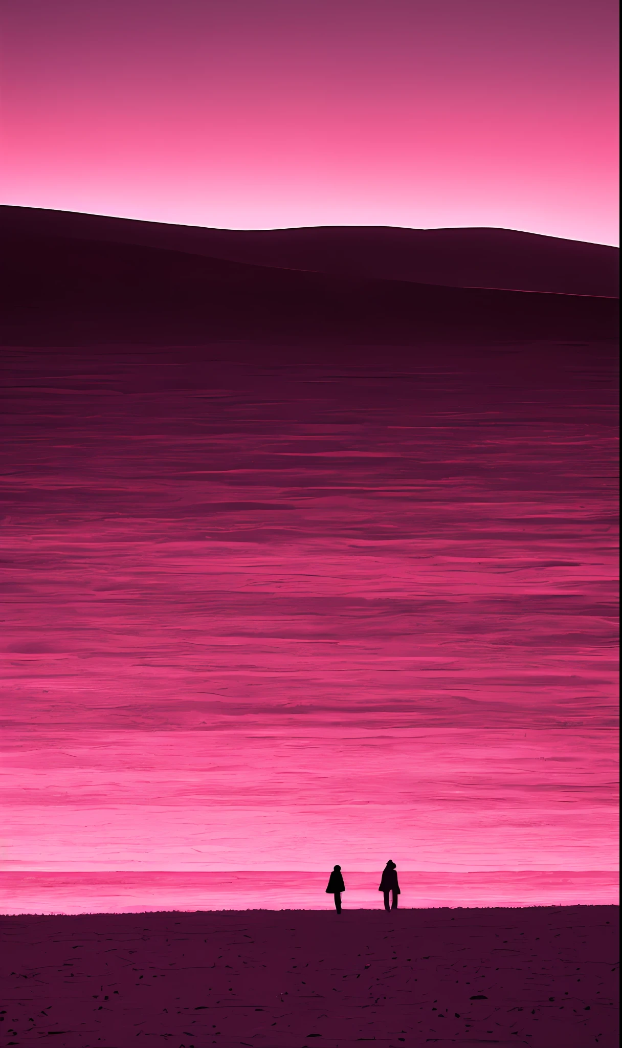 a sunset and a pink line in the desertin the style of ominous vibe, monochromaticartworks, felicia simion, digital art techniqueslight black and magenta, tumblewave, light blackand orange --g 2--s 750--V 5.