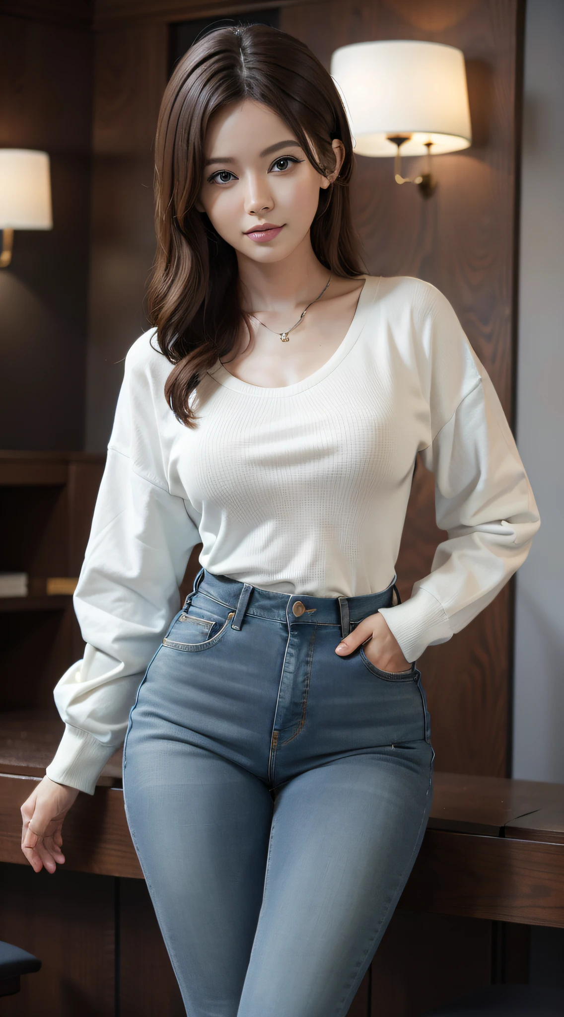 (masterpiece), the best quality, nuanced 1girl portrait, skinny jeans