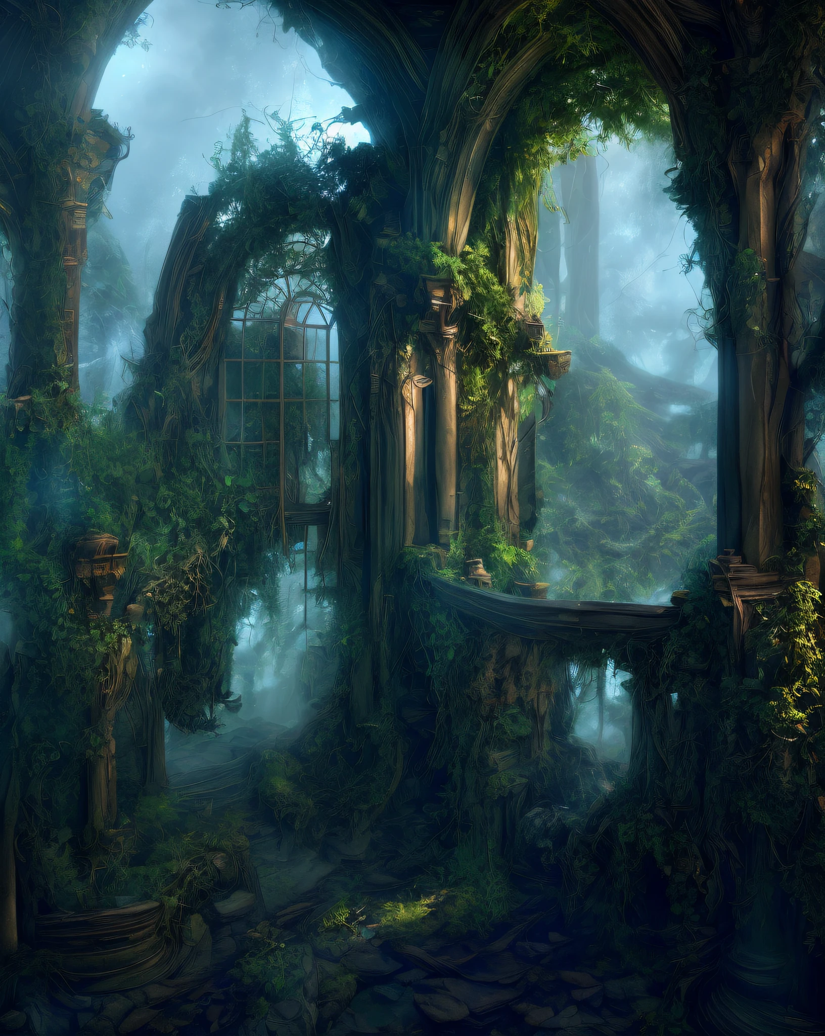 (Digital Artwork:1.3) of (Sketched:1.1) octane render of a mysterious dense forest with a large (magical:1.2) gate (portal:1.3) to the eternal kingdom, blade runner, intricate (vine:1.2), massive tree in liquid metal, realistic digital painting portrait, shot at 8k resolution, petrol liquid, pastel color, splash art, blue and purple magic universe, light engrave in intricate details, (light particle:1.2), (game concept:1.3), (depth of field:1.3), global illumination,Highly Detailed,Trending on ArtStation