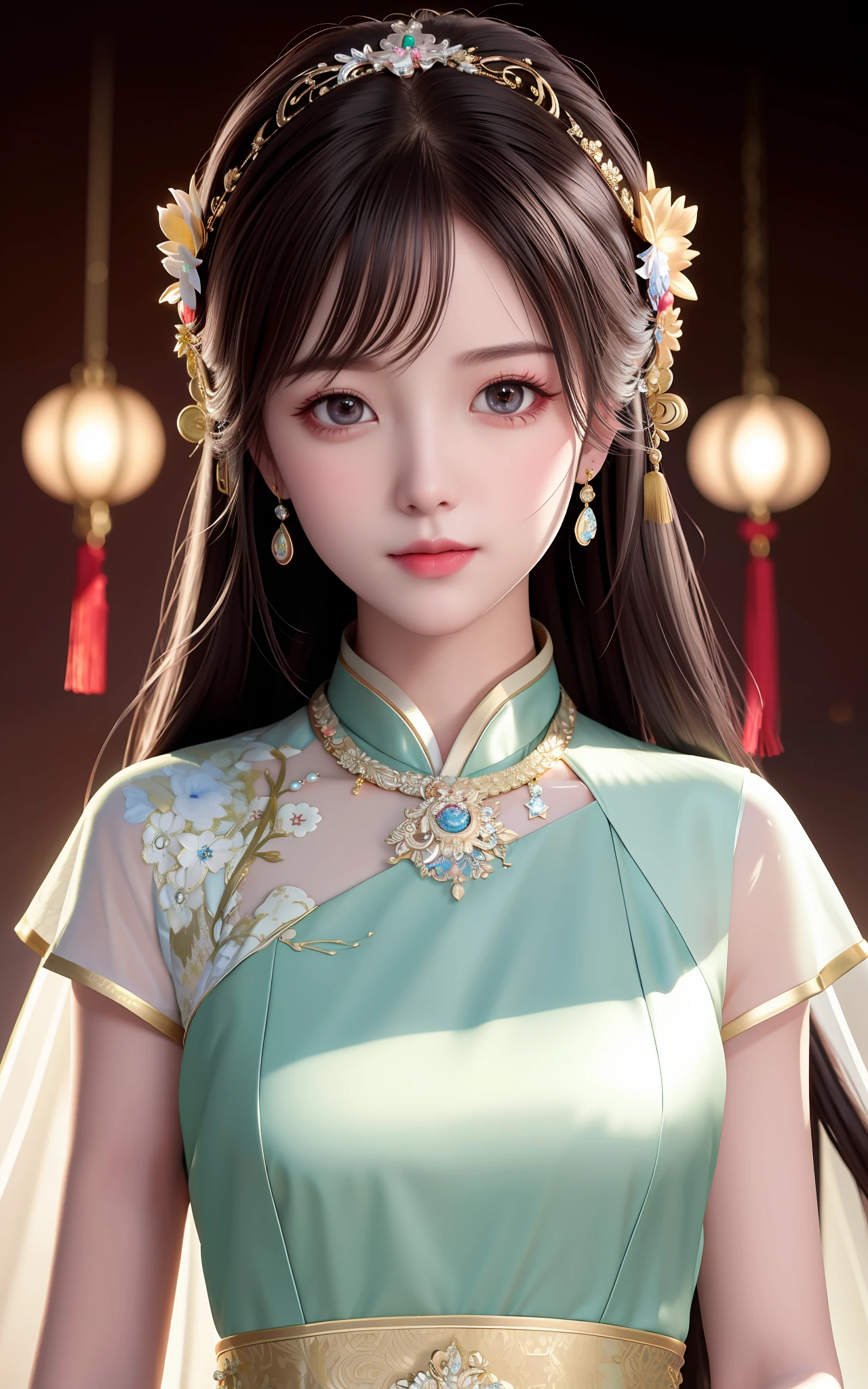 Best Quality, Masterpiece, High Resolution, 1girl, Chinese Wedding Dress, Hair Accessories, Necklaces, Jewelry, Beautiful Face, upon_body, Tyndall Effect, Realistic, Dark Studio, Edge Lighting, Bitone Lighting, (High Detail Skin: 1.2), 8k UHD, DSLR, Soft Lighting, High Quality, Volume Lighting, Frankness, Photo, High Resolution, 4K, 8K, Bokeh, Strip
