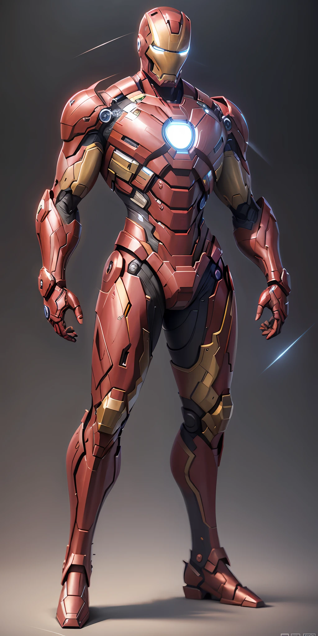 Iron Man from Marvel, frontal, full-length, looking at the camera, facing the audience, standing pose, simple background, three-dimensional light, detailed full-body concept, sleek digital concept art, beautiful full-body concept art, art trend, CGsociety full-length,
