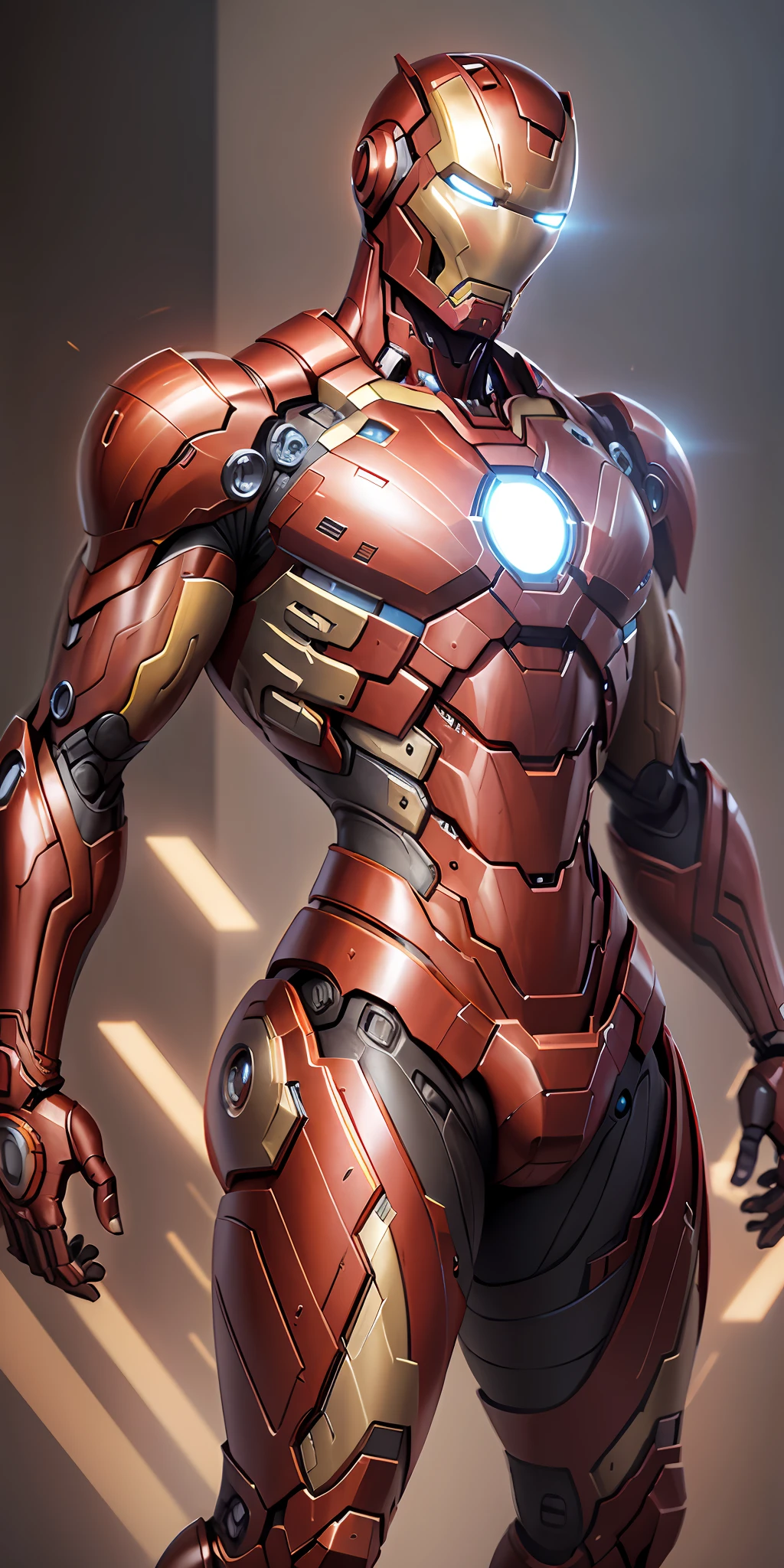 Iron Man from Marvel, frontal, full-length, looking at the camera, facing the audience, standing pose, simple background, three-dimensional light, detailed full-body concept, sleek digital concept art, beautiful full-body concept art, art trend, CGsociety full-length,