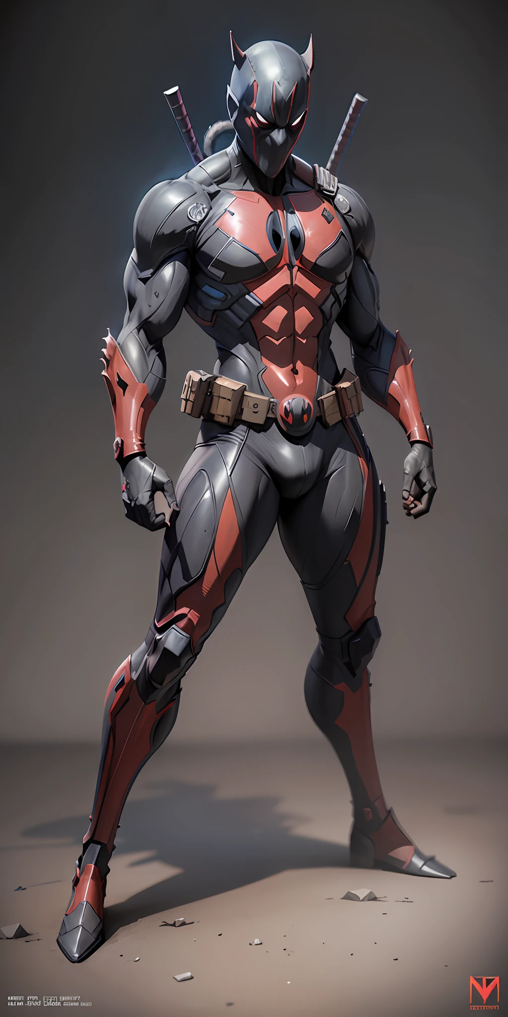 Evil Deadpool from Marvel, frontal, full-length, looking at the camera, facing the audience, standing pose, simple background, three-dimensional light, detailed full-body concept, sleek digital concept art, beautiful full-body concept art, art trend, CGsociety full-length,