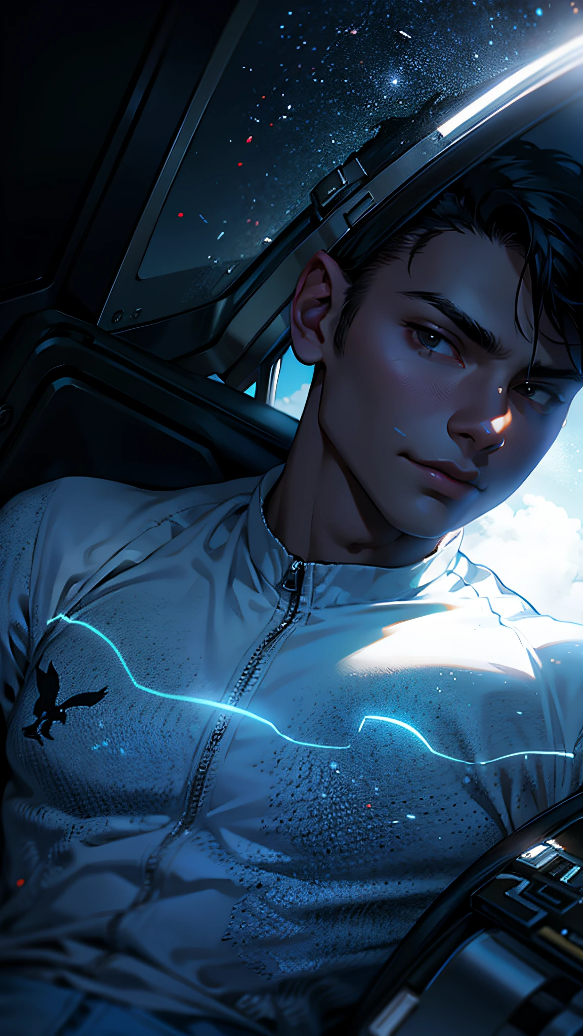 a male, black hair, white skin