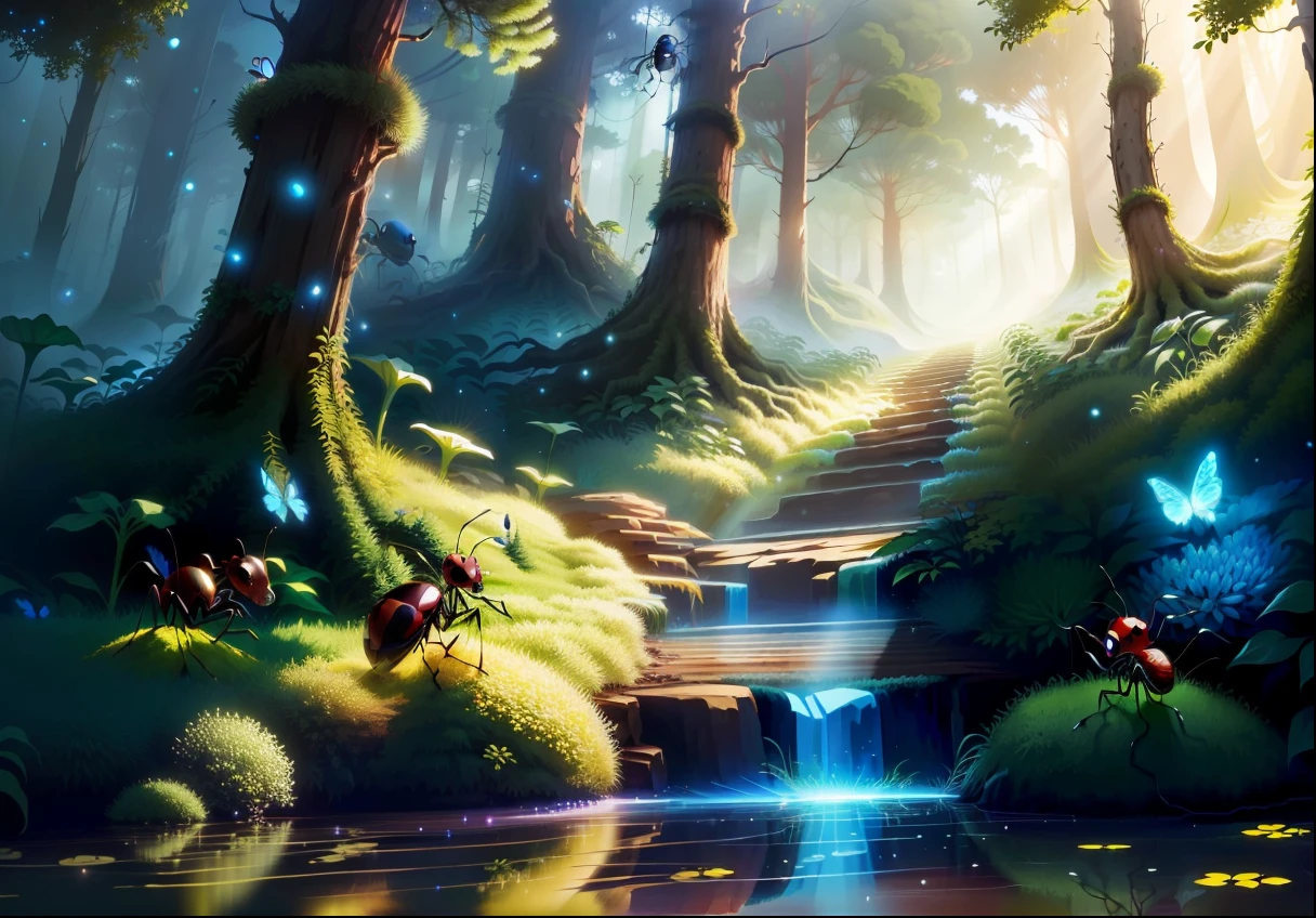 cheerful ant ant with fun forest background