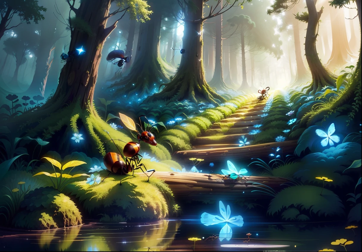 cheerful ant ant with fun forest background