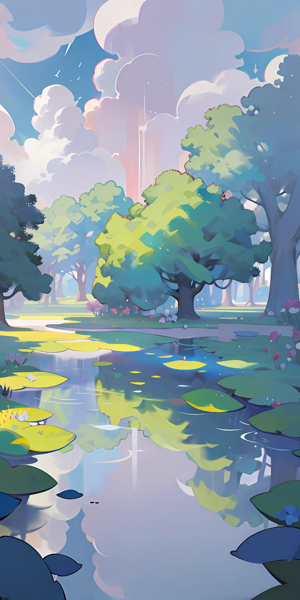 As soon as the half-acre square pond opened, the sky and light and clouds and shadows wandered together