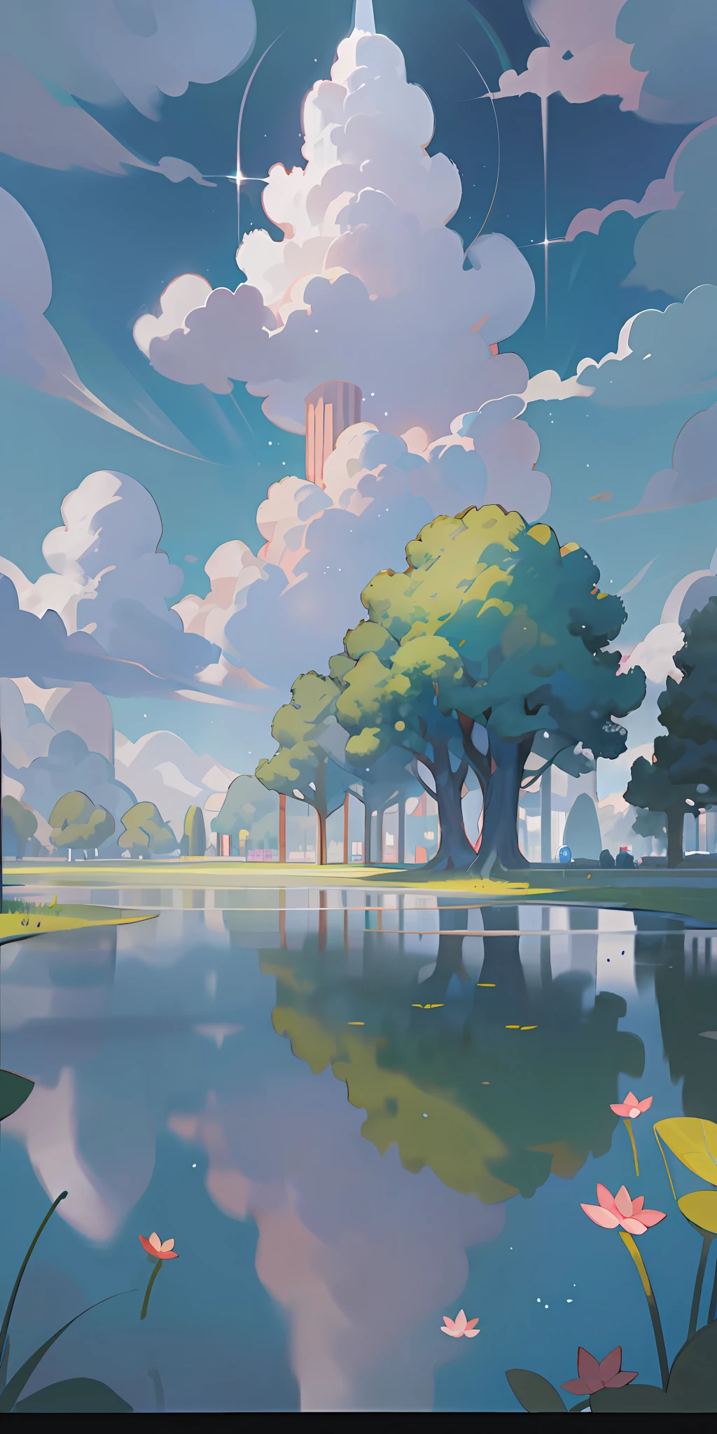 As soon as the half-acre square pond opened, the sky and light and clouds and shadows wandered together