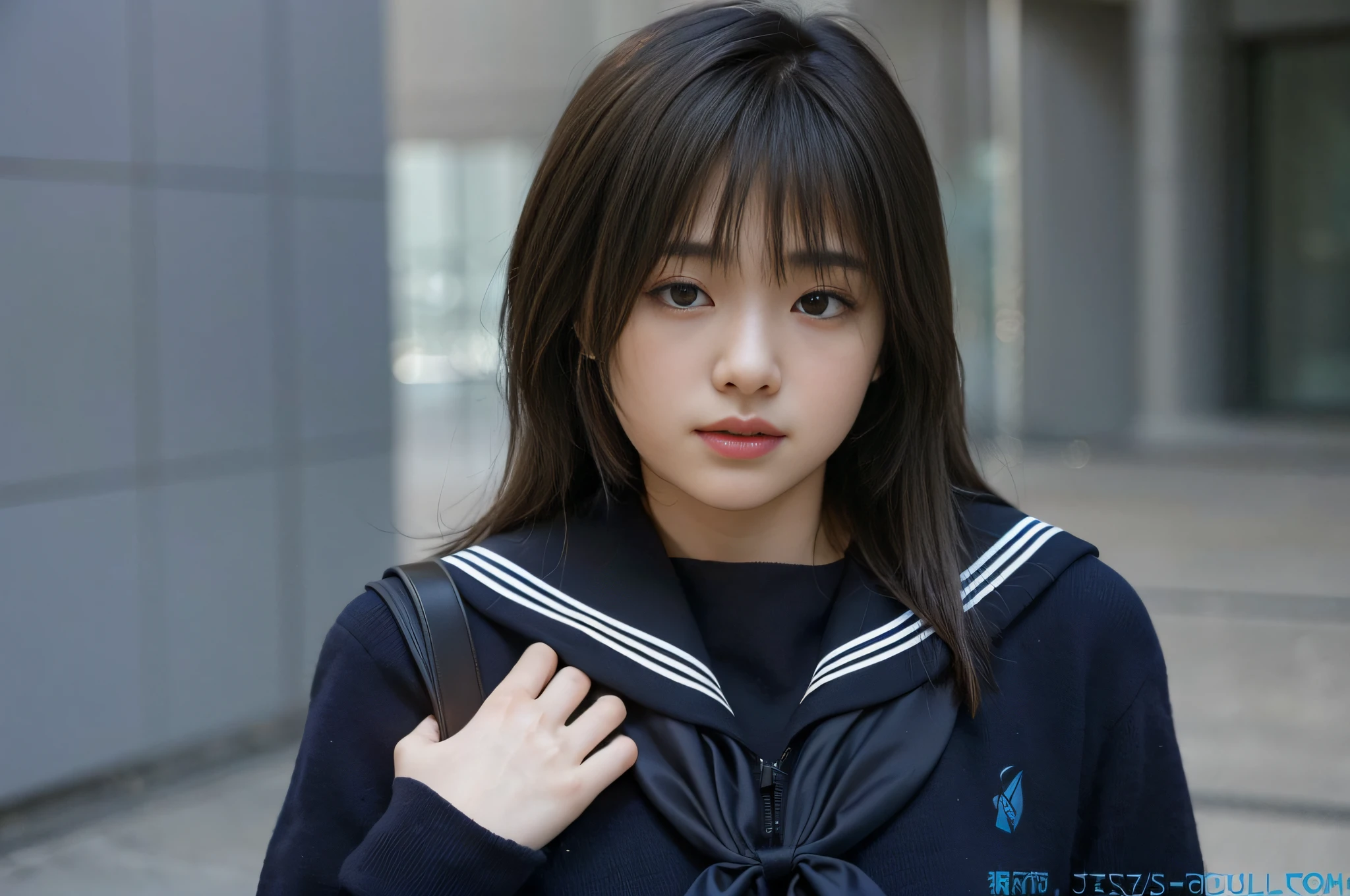 ((anxious, frightened)), (8k, highest quality, masterpiece: 1.2), (realistic, photorealistic: 1.37), ultra-detail, highest quality, ultra-high resolution, professional lighting, photon mapping, radiosity, physically based rendering, cinematic lighting, night path, depth of field, focusing, sunbeams, good composition, (bokeh: 1.2), 1 girl, ( Full body),(mouth closed),beautiful eyes,pose,constriction,sailor suit,black hair,unkempt hair,long hair fluttering in the wind,(ulzzang-6500:1.2) mix4, hiqcgbody