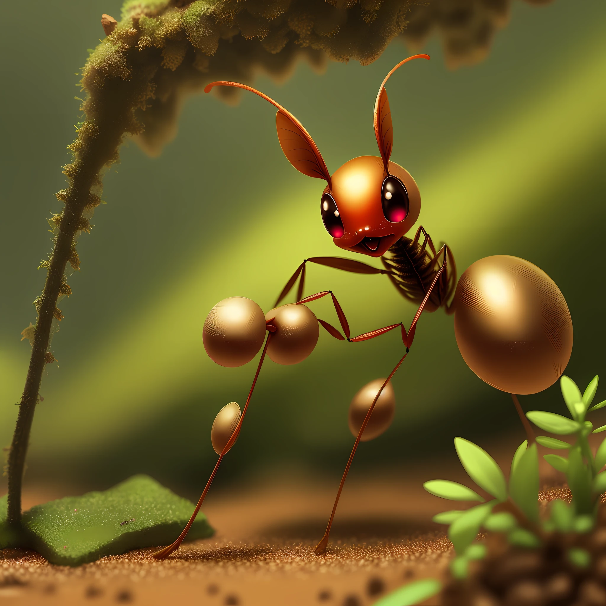 cheerful ant ant with fun forest background