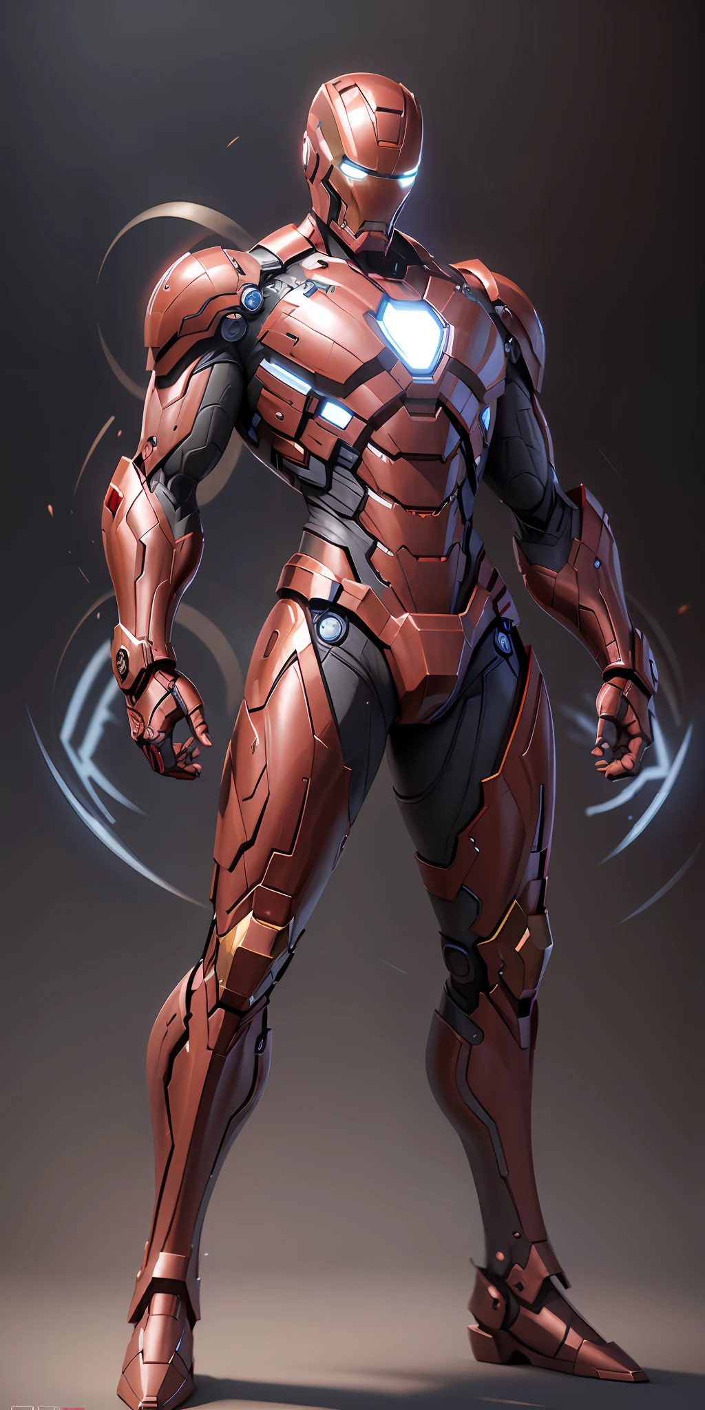 Evil Iron Man from Marvel, frontal, full-length, looking at the camera, facing the audience, standing pose, simple background, three-dimensional light, detailed full-body concept, sleek digital concept art, beautiful full-body concept art, art trend, full-length CGsociety,