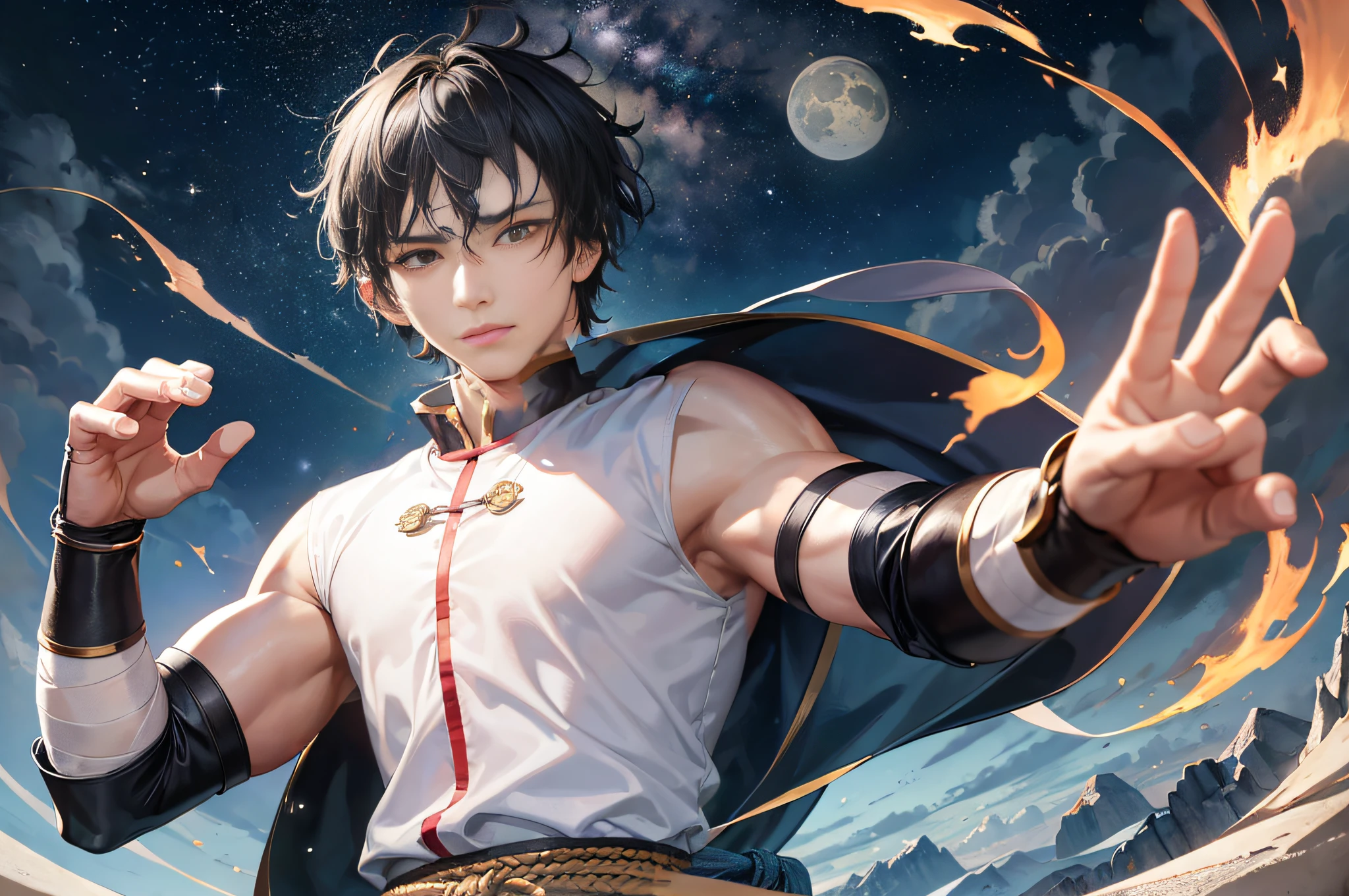 16 years old boy, boy, black hair, very short hair, wearing black martial arts training uniform, Chinese martial arts style