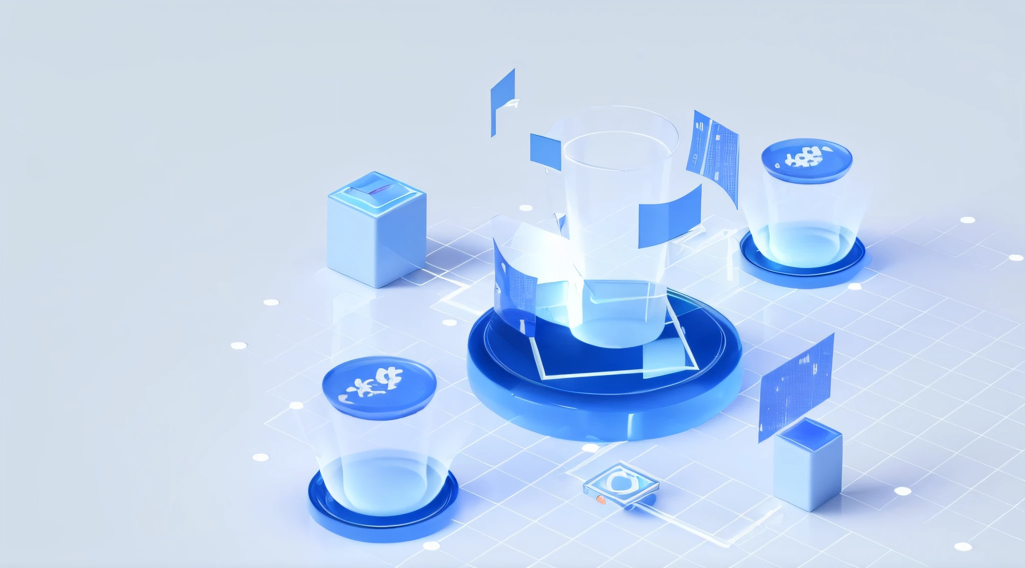 arafed image of a glass of water surrounded by icons, isometric design, prerendered isometric graphics, depicted as a 3 d render, 3d isometric, 3 d isometric, isometric 3d render, blue realistic 3 d render, stylized as a 3d render, product design render, isometric 3d, isometric 3 d