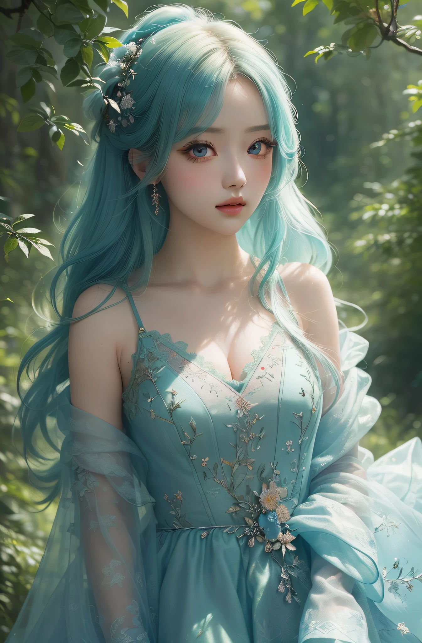 A pretty girl, fluffy, gradient ((best quality)), ((colored forest background)), ((masterpiece)), (upper body appearance, extreme detail, highest detail, official art, beauty and aesthetics:1.2), depth of field, composition, full body, (chibi), (beautiful and detailed eyes: 1.3),