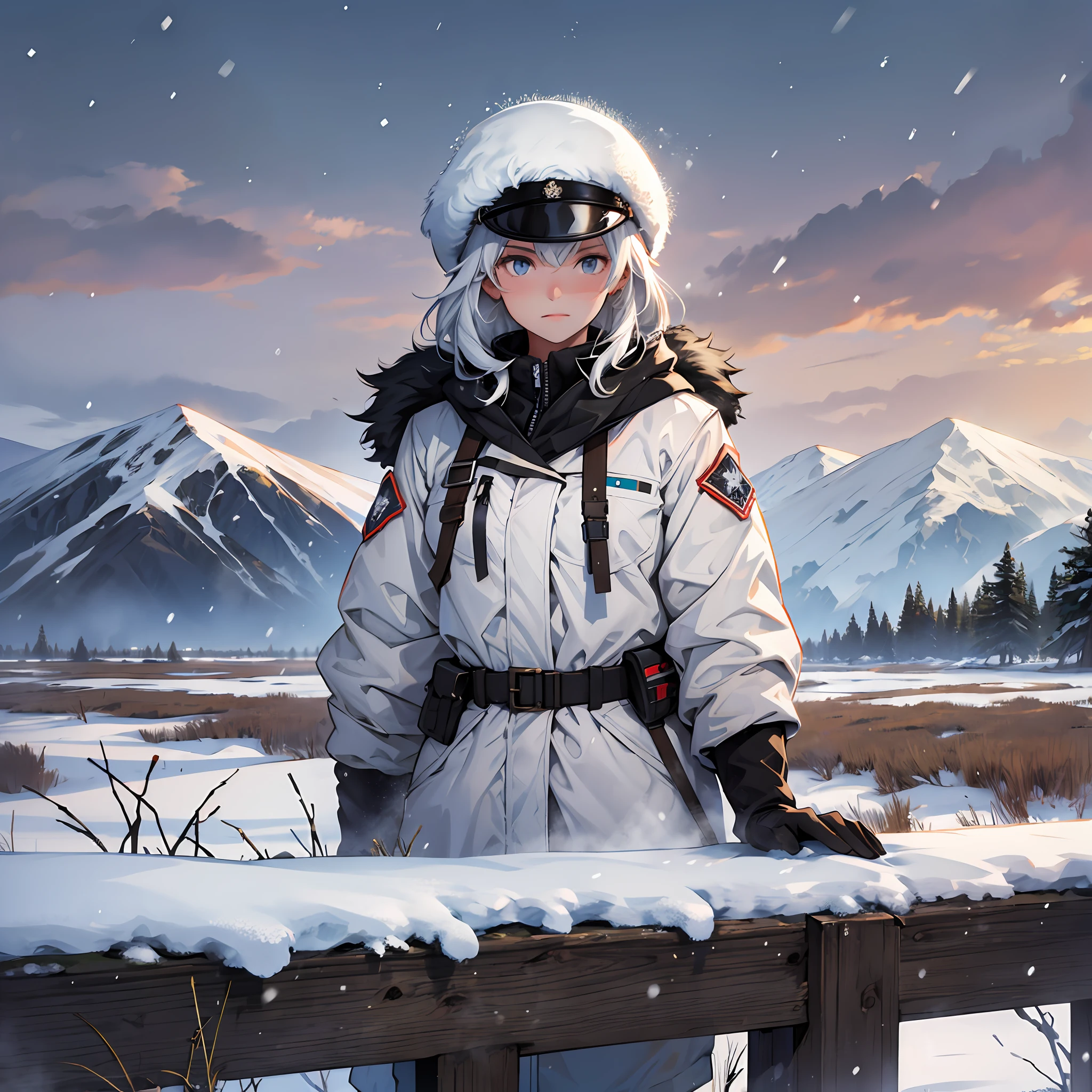 A girl,snow, Siberia, in military clothes --auto --s2