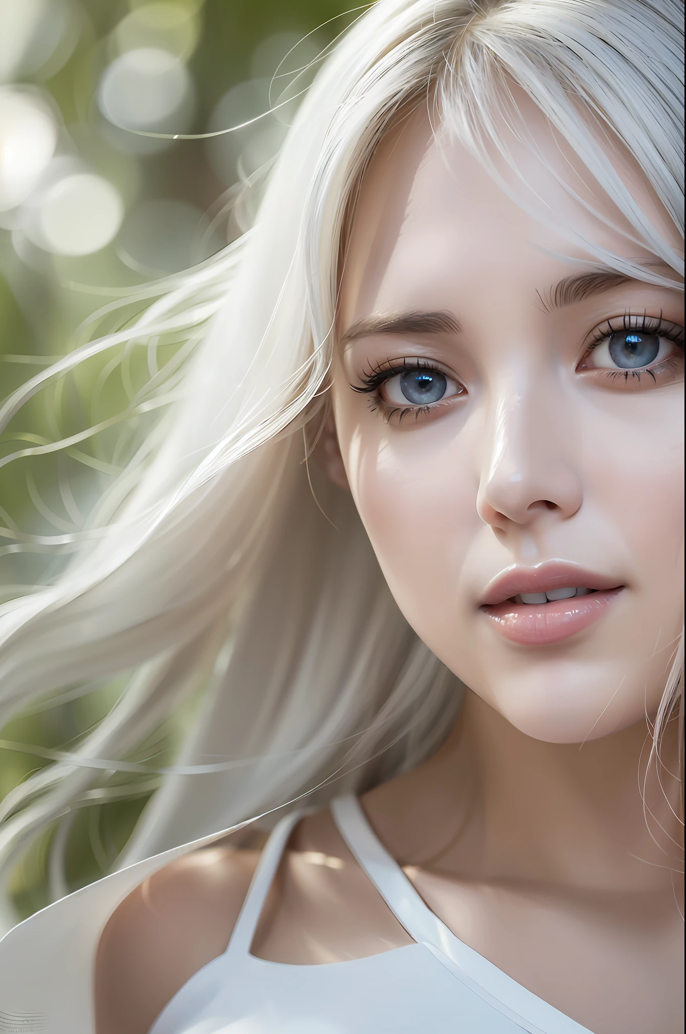 (Silverhair: 1.8), Break (Bob: 1.8), Break Masterpiece, Ultra High Resolution, Viewer's View, Physically Based Rendering, (Morning Glory: 1.5), (Natural Light: 2.0), Depth of Field, (Photo Portrait | Sony a7|135mm Lens | f2:1.0), (Lens Flare | Soft Focus: 1.5), Best Quality, Ultra High Resolution, (Photoreal: 1.5), (Full Body: 1.5), ( Smile: 1.2), (Impressionist, loose brushwork, fleeting light, evocative mood: 1.5), (Soft color, atmospheric depth, hazy edge, visual poetry: 1.5), (Gentle and soft attitude: 1.5), (Beautiful woman in deep forest nature: 1.5), (1 girl: 1.5), (Solo girl: 1.3), (Solo woman: 1.3), (Solo woman: 1.3), ( Tall person:1.2), (Detailed beautiful face:2.0), (Beautiful face:1.7), (Detailed beautiful eyes:2.0), (drooping eyes:1.5),(Gentle gaze:1.5), Break (Big blue eyes:1.1), Break (Pupil dilatation:1.3), [Focus adjustment eyes:1.5], (To have a clear nose:1.3), (Mouth closed:1.5), (Fine hair:1.5), (Slender body :1.1), (Slim Body:1.7), (Slender Shoulder:1.5), (Sloping Shoulder:1.5), (Under Bust:1.7), (Big:1.8), (Firm:1.8), (Thin Arm:1.5), (Thin Leg:1.5) Break (Only one person in the photo:1.5), (White Button Dress:1.8)