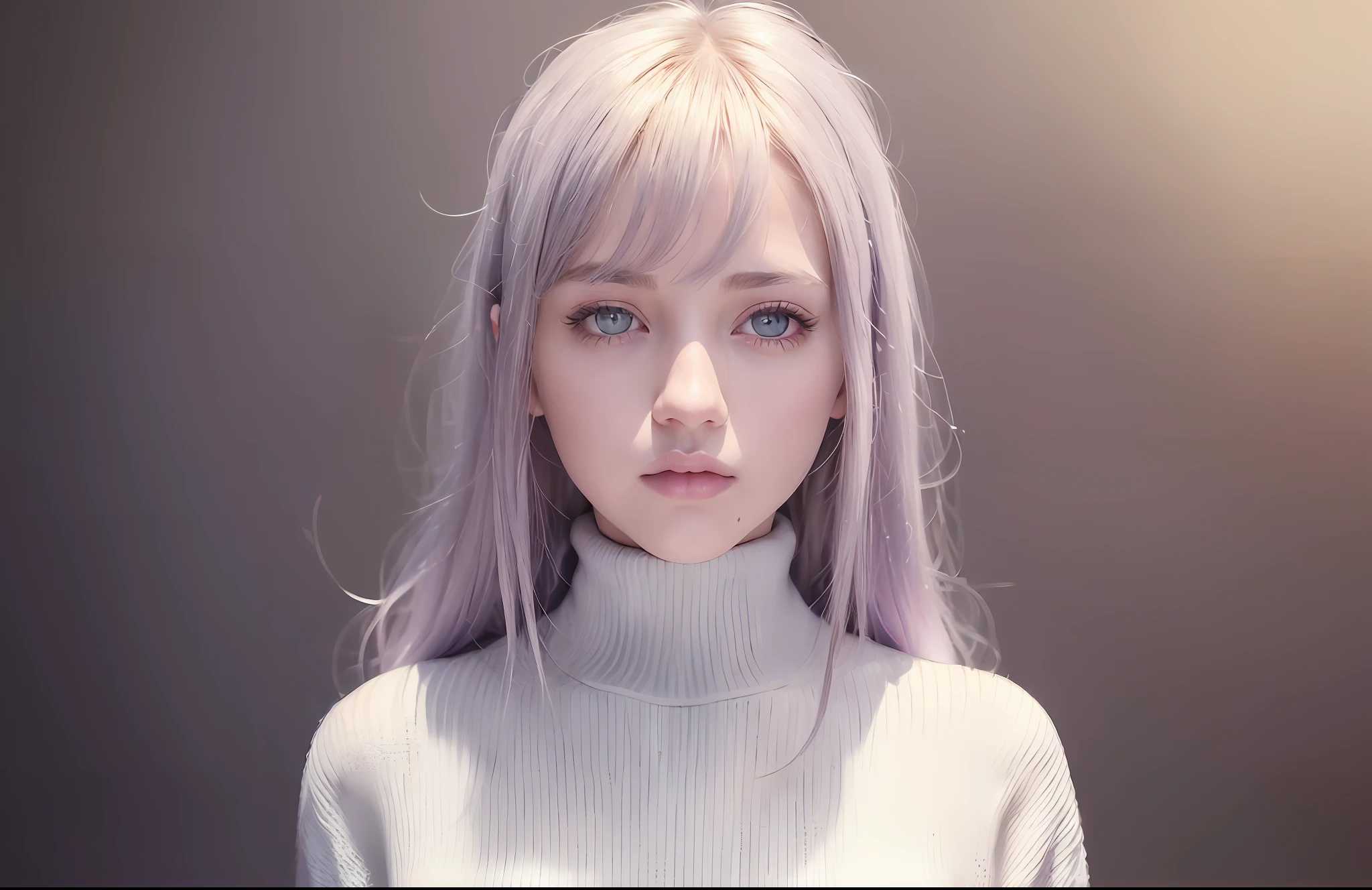 1girl,beautiful vintage color, instagram (photorealistic, high resolution:1.4), ((puffy eyes)), looking at viewer, , full body (8k, RAW photo, best quality, masterpiece:1.2), (realistic, photo-realistic:1.37),(sharp focus:1.2), professional lighting, photon mapping, radiosity, physically-based rendering, (pale skin:1.2),,(small breasts:1.2),, looking at viewer, (middle hair:1.2), portrait, purple eyes, (sliver hair:1.2),bangs, (simple background:1.4), solo, upper body, white background,realistic,(masterpiece:1.4),(best quality:1.4),(shiny skin),fashi-girl,makeup,(closed mouth:1.4),(skinny,,shy, :1.3),(white Turtleneck sweater:1.2), ulzzang-6500-v1.1, pureerosface_v1,