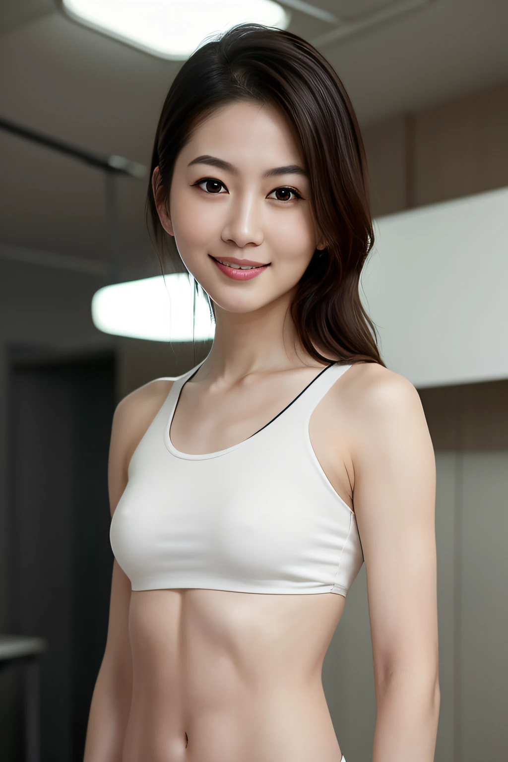 (Photoreal: 1.4), (Hyperrealistic: 1.4), (Realistic: 1.3), (BRAV5), Smooth Lighting: 1.05), (Improved Cinematic Lighting Quality: 0.9), 32K, 1 Japan girl, 20 years old girl, (((Very delicate body, slender abs: 2.5)), thin waist, small breasts, realistic lighting, Backlight, Face Light, Ray Trace, (Whitening Light: 1.2), (Image Quality Improvement: 1.4), (Best Image Quality: Real Skin: 1.4), (Detailed Eyes), Fine Face, (Joy, Blush), (Tired, Sleepy and Satisfied: 0.0), Bikini, (Body Line Mood Increase: 1.1), (Skin Texture Beauty Increase: 1.1), 180mm Lens,