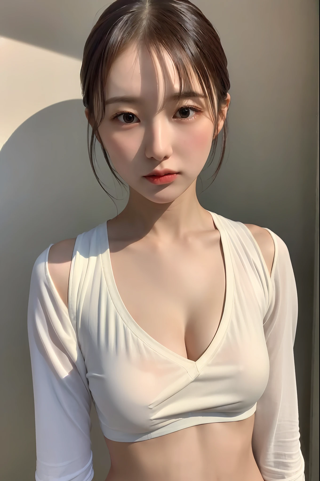 1girl, (Super:1.2), ((White shirt:1.2)), RAW Photos,Nurse, (Photorealistic:1.37, Realistic), High Definition CG Unified 8K Wallpaper, Watch Viewer, ((Straight from Front))), (HQ Skin:1.8, Glossy Skin), 8K UHD, DSLR,Nurse, White Coat,Cleavage,Small,Soft Lighting, High Definition, Film Grain , FUJIFILM XT3, ((Upper body:1.6)), (Pro Lighting:1.6)