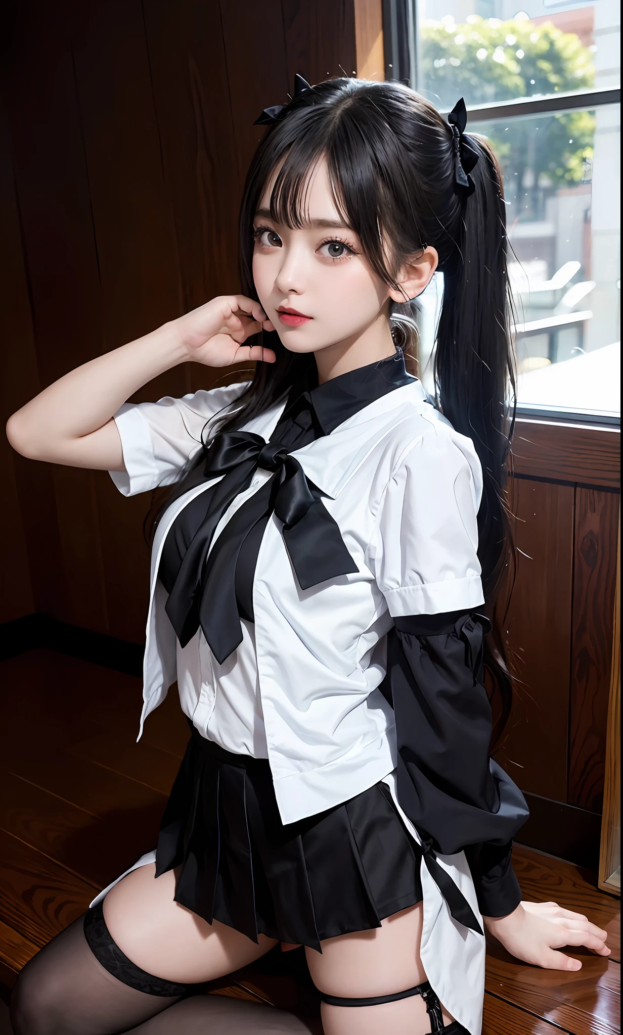 majicMIX Realistic, (Raw photo: 1.2), (Photorealistic: 1.4), highly detailed eyes and face, beautiful detailed eyes, ridiculous, incredibly ridiculous, huge file size, super detailed, high resolution, very detailed, highest quality, masterpiece, ((Japan girls' high school uniform)), illustration, very detailed, cg, gothic lolita,, 8k wallpaper, amazing, detailed, masterpiece, top quality, goth loli , 8k wallpaper, light on face, movie lighting, 16 year old girl, (Dynamic pose))), showing off panties, big, twin tails, spread legs, sexy girl