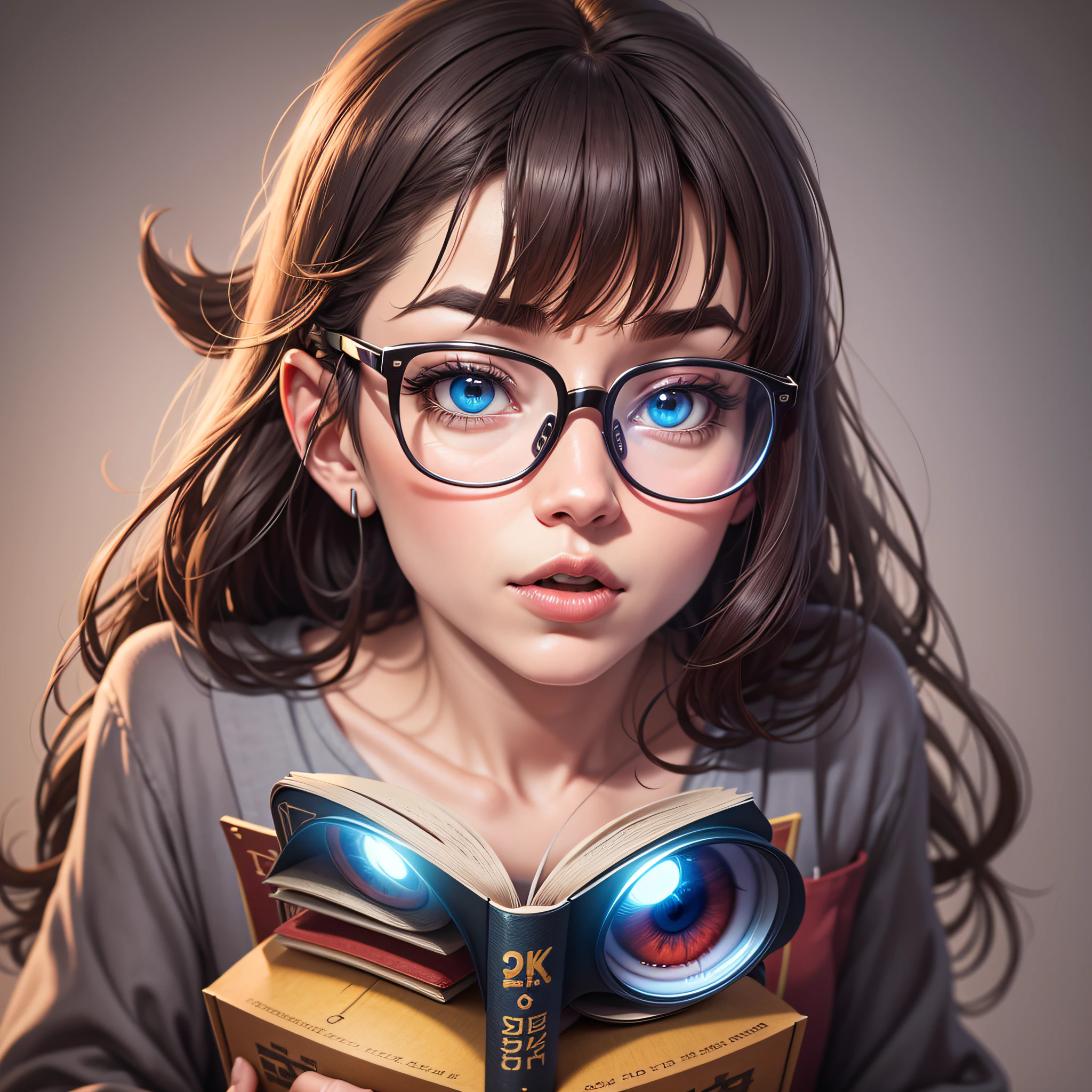 8k animation, character is a book with mouth and eyes, wears glasses, looks smart