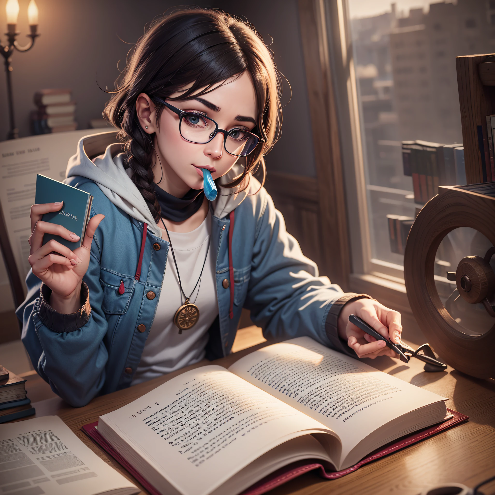 8k animation, character is a book with mouth and eyes, wears glasses, looks smart