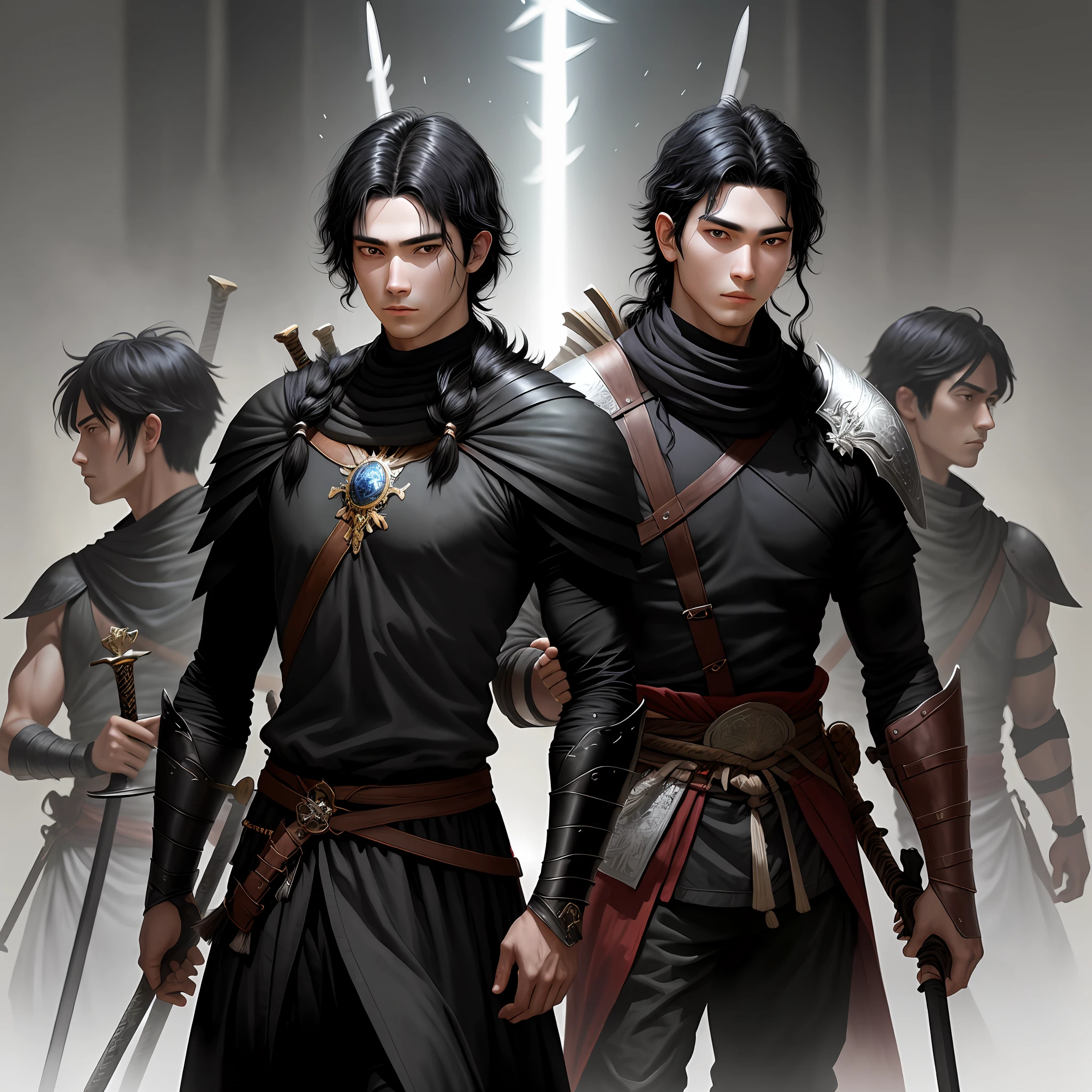 The young man carried seven swords behind his back and black hair