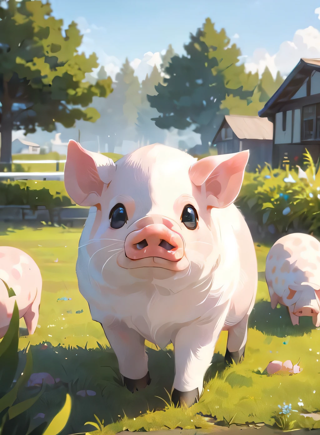 Best quality, (masterpiece:1.1576), (high resolusion:1.2155),(ultra detailed 8k art:1.05),  kawaii,  (fluffy), (micro size:1), micro size pigs, semi-realistic, multiple cute pigs, out door, lots of micro sized pigs