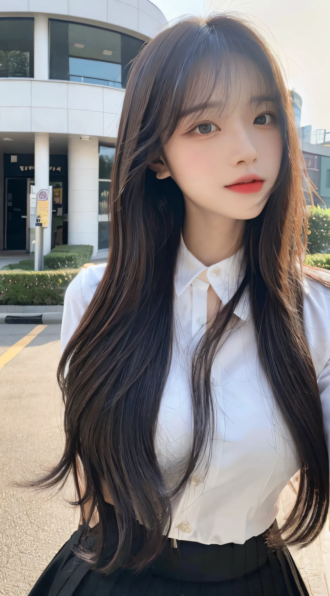 ((Top Quality, 8k, Masterpiece: 1.3)), Focus: 1.2, Perfect Body Beauty: 1.4, Buttocks: 1.2, (Layered Haircut: 1.2)), (Rain, Street: 1.3), Highly Detailed Face and Skin Texture, Narrow Eyes, Double Eyelids, Whitening Skin, Long Hair, (Round Face: 1.5), sweet_ta, Office Uniform, Long Hair, Long Lashes