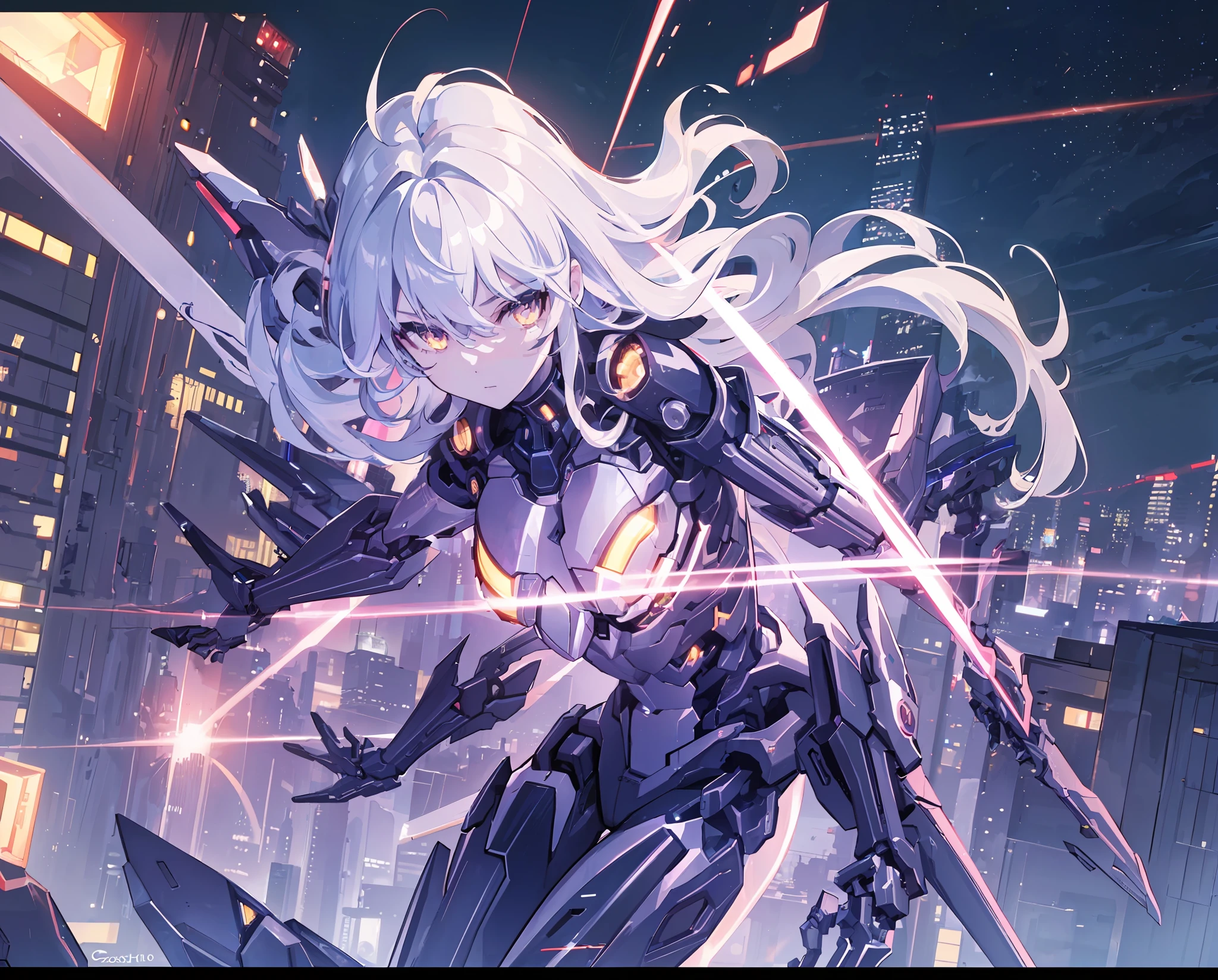((Night, Cyborg Lower Body, Best Quality, 8k)), 1 Girl, Slender Style, Abs: 1.1, Night City, Combative, Mechanical