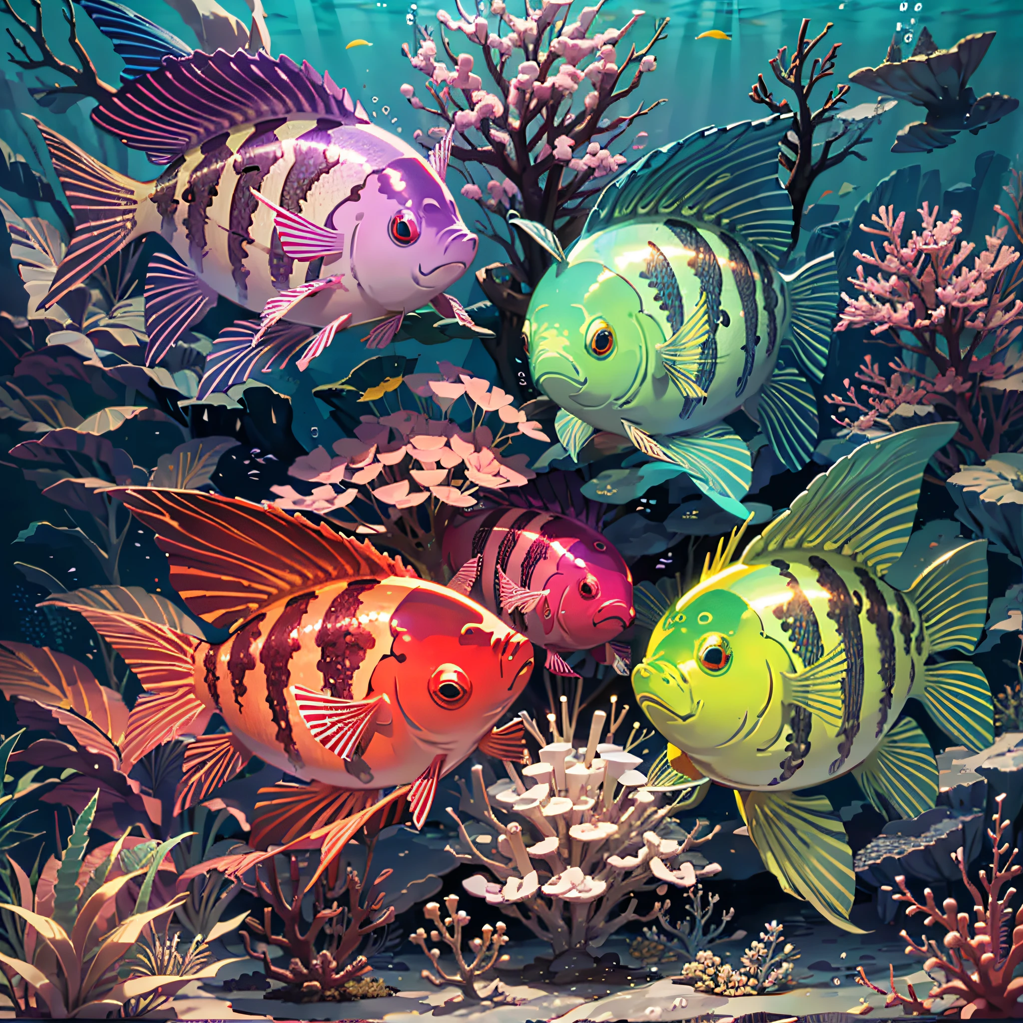 Seabed image, high quality, high reality, various colorful fish (multicolored_fish), depth of field (depth_of_field), underwater lighting (underwater_lighting)) --auto --s2