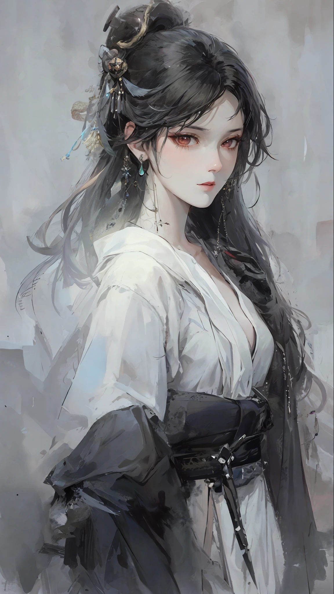 Close-up of a woman with black hair and black mask, beautiful figure painting, Guwiz, Guvitz style artwork, white-haired god, Yang J, epic exquisite character art, stunning character art, Fan Qi, Wu Zhun Shifan, Gu Wiz in Pixiv Art Station