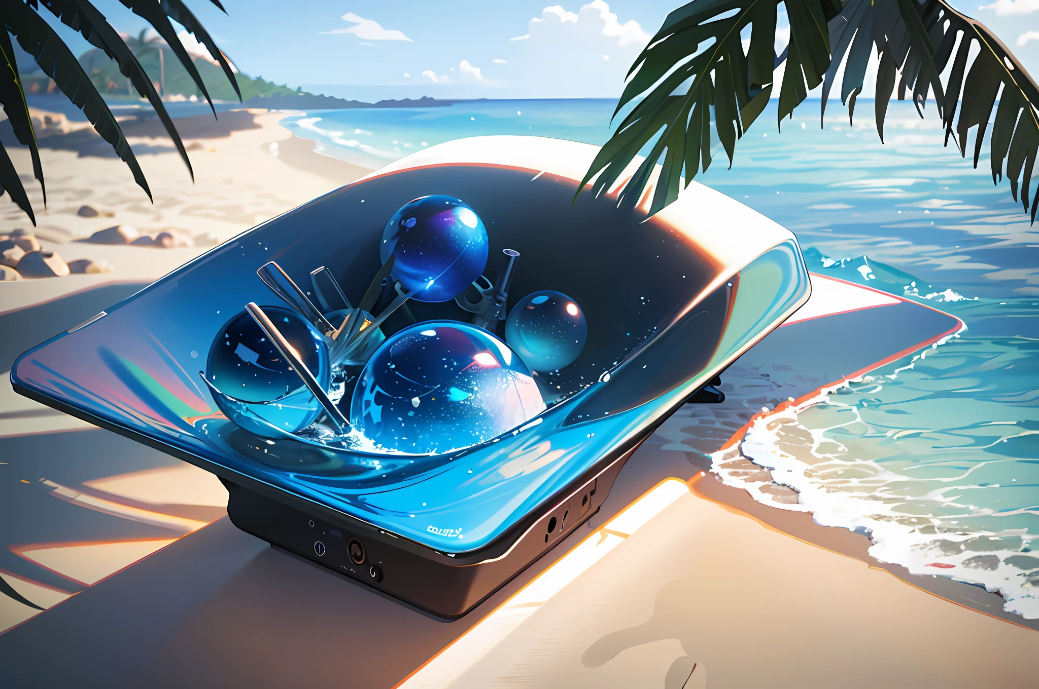 Ultra realistic scene, hawaii,Tsharts, design, low angle view, blender, product rendering, HD 8K. --v6
