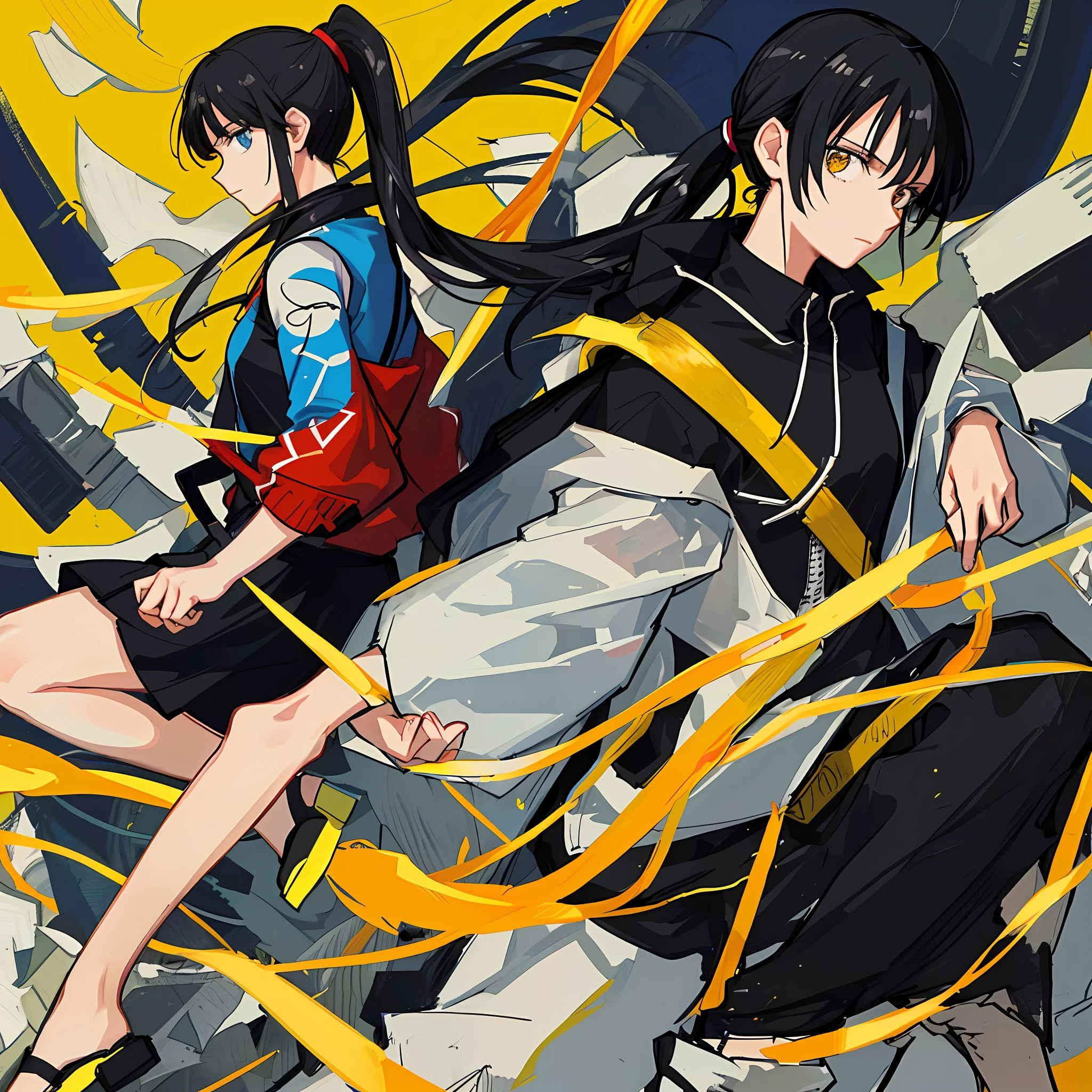 (Masterpiece), (Best Quality), (Super Detail),(Illustration), one Female, Black Hair, Ponytail Hair, black wear, by Yoshihiro Togashi