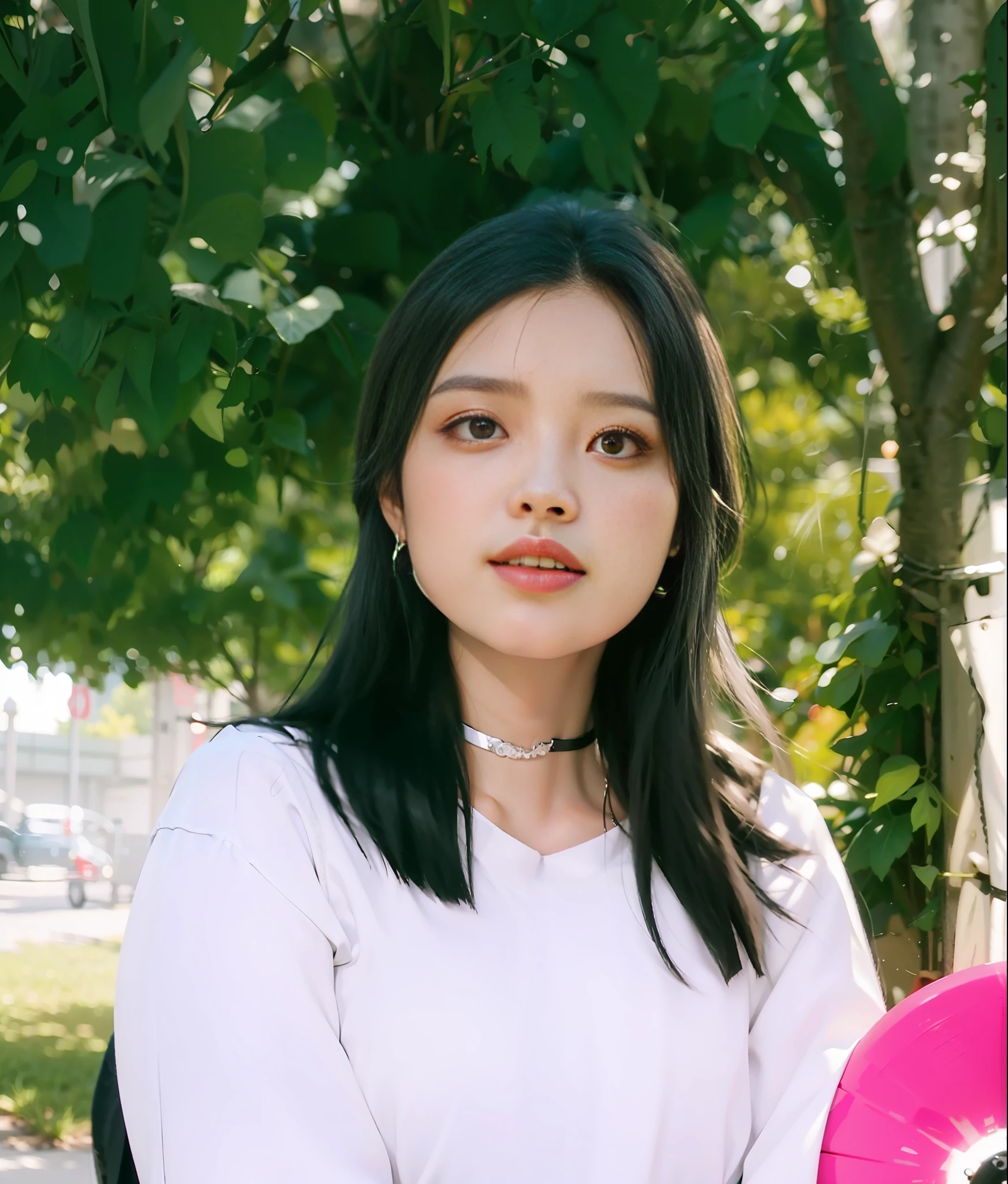 (masterpiece, best quality, 1girl, solo, intricate details, chromatic aberration, detailed skin), ((realistic)), urban beauty ,((medium breath)),long hair, (silver grey hair), (hair ornament:1.35), red head ornament, hair over one eye, sharp eyes, choker, (tube top, crop top),look at viewer, handbag, full body, (long boots, black boots), ankle, (skinny legs, long legs), (black mini skirt), earrings, oval face,
INFO