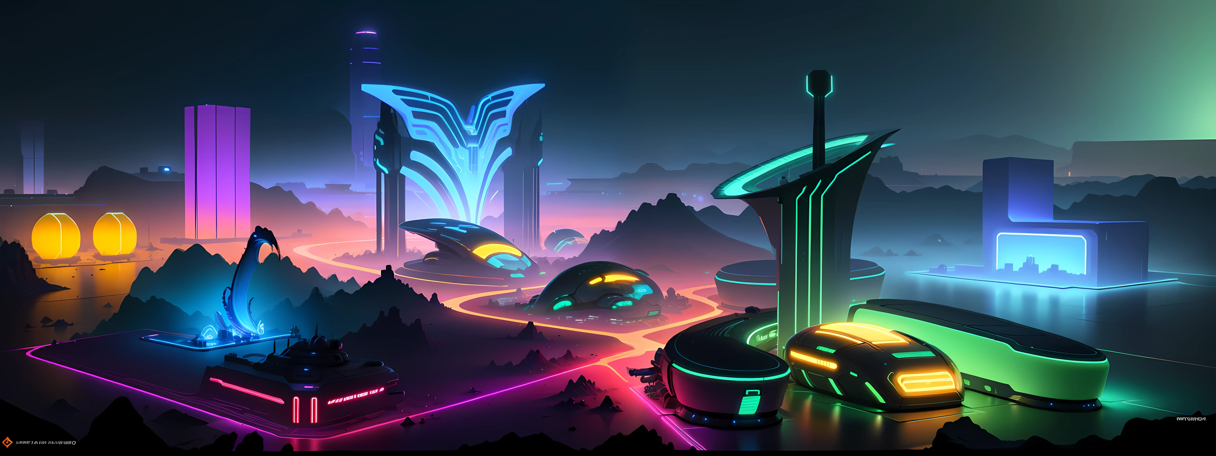 detailed, smooth shading, neon lighting, ((isometric)) render of alien predator sci-fi organic technology world, intricate, elegant, illustration