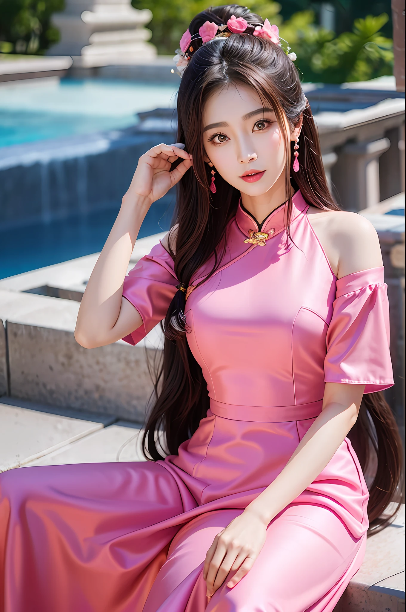 arafed asian woman in a pink dress posing for a picture, beautiful young korean woman, gorgeous young korean woman, beautiful south korean woman, xintong chen, ruan jia beautiful!, gorgeous chinese model, young cute wan asian face, sha xi, beautiful asian girl, wenfei ye, asian girl with long hair, chinese girl, dilraba dilmurat
