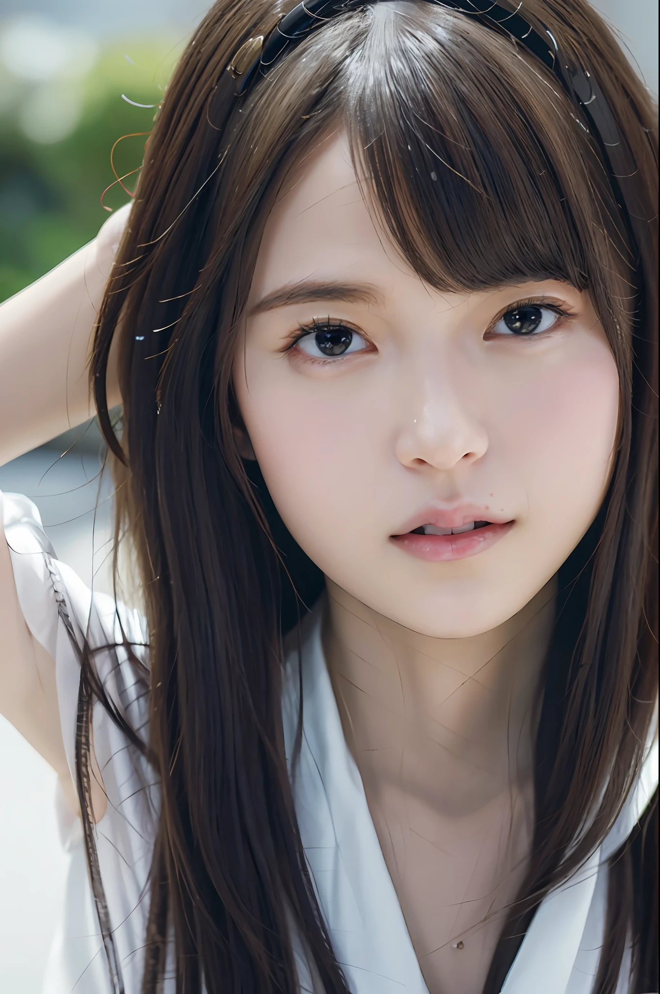 best quality, white skin, real human skin, (detailed fac), oval face, pores, ultra high res, (8k, RAW photo, photorealistic:1.4), 1girl, slim, (looking at viewer with a serene and goddess-like happiness:1.2), ( lipgloss, eyelashes, gloss-face, best quality, ultra highres, Broad lighting, natural shading), oversized jacket, fashion shirt, cityscape,