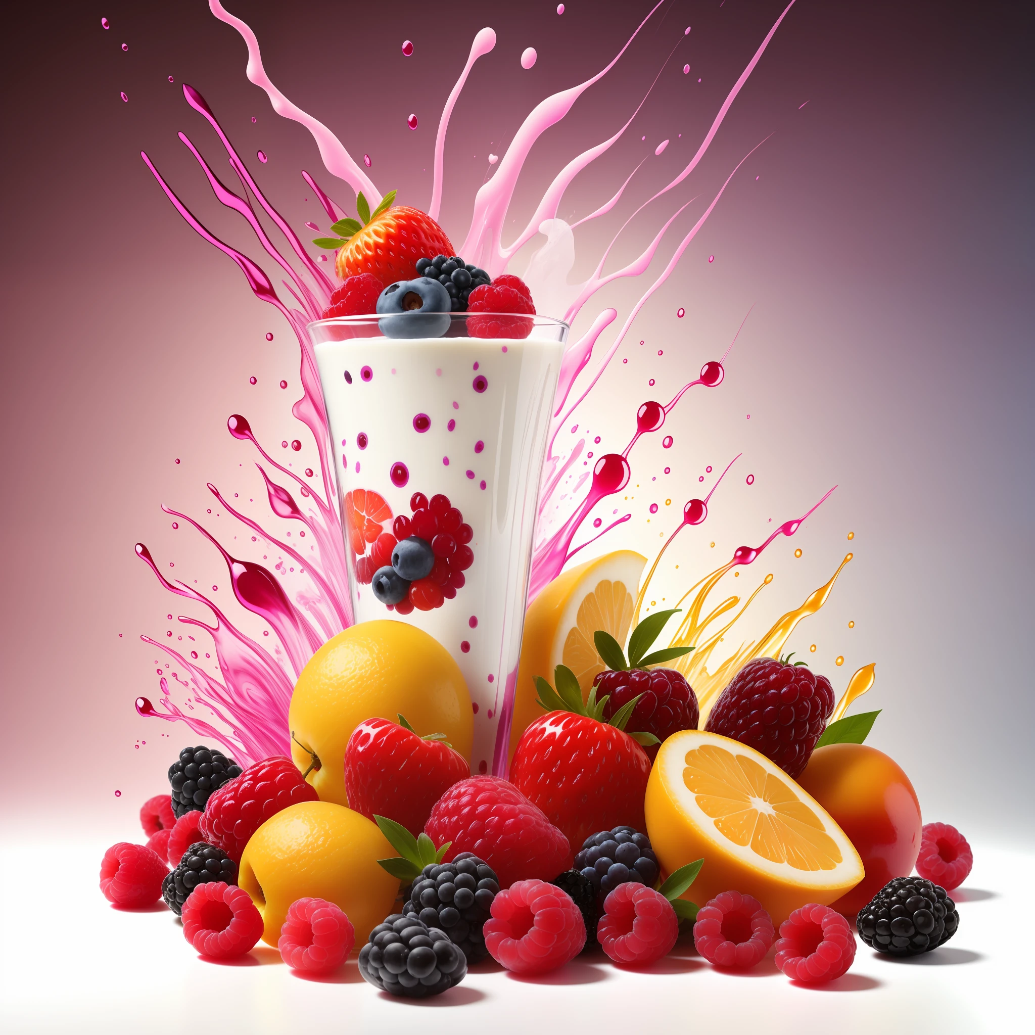 mix fruit and berries, fruits splash milk png