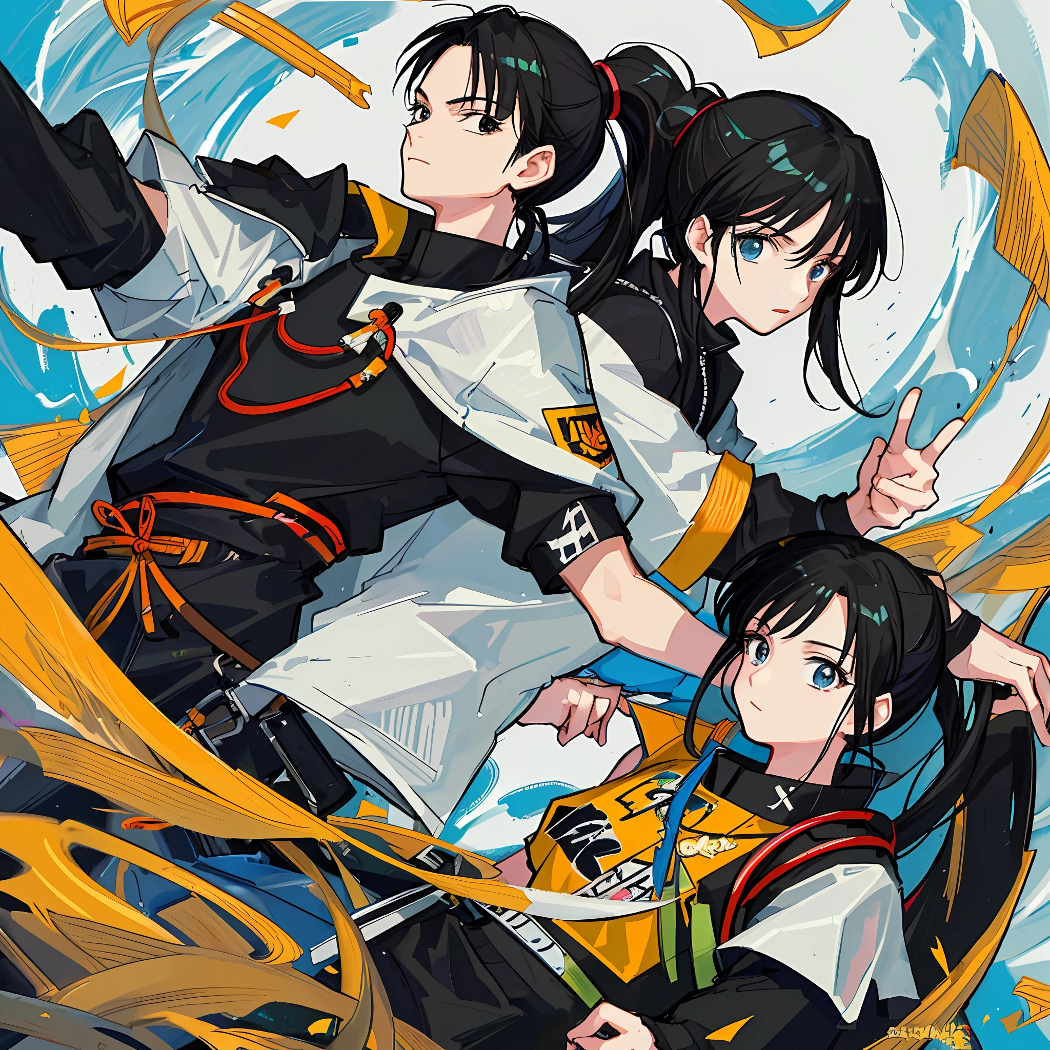 (Masterpiece), (Best Quality), (Super Detail),(Illustration), one Female, Black Hair, Ponytail Hair, black wear, by Yoshihiro Togashi