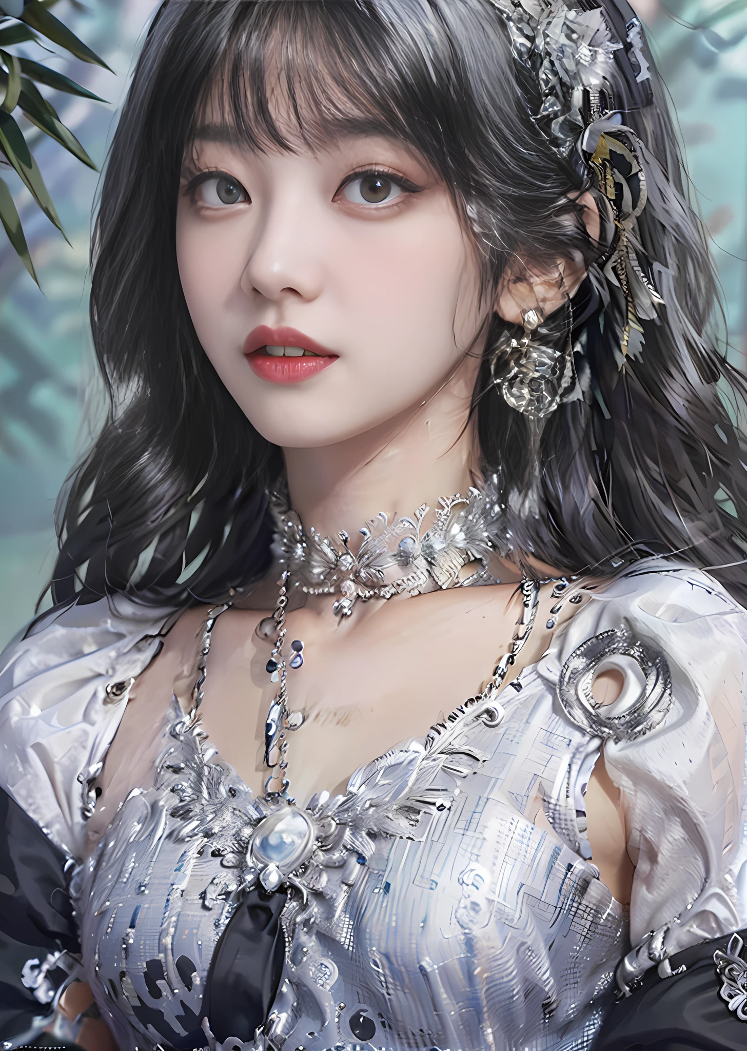 a close up of a woman with long white hair wearing a black dress, tifa lockhart with white hair, goddess. extremely high detail, intricate outfit, 8k high quality detailed art, 3 d render character art 8 k, guweiz, digital art of an elegant, very detailed and rich clothing, a beautiful fantasy empress, cruel korean goth girl