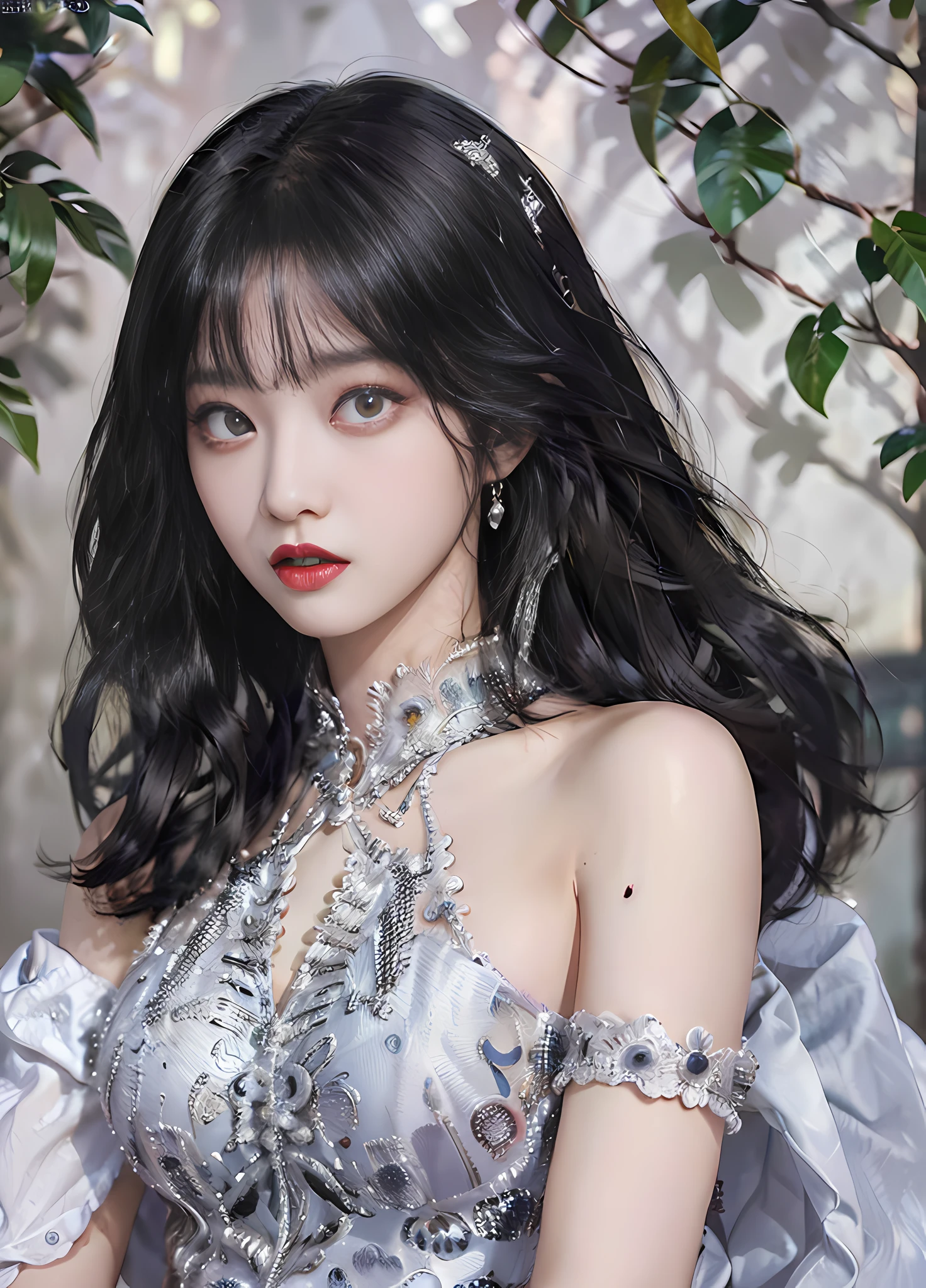 a close up of a woman with long white hair wearing a black dress, tifa lockhart with white hair, goddess. extremely high detail, intricate outfit, 8k high quality detailed art, 3 d render character art 8 k, guweiz, digital art of an elegant, very detailed and rich clothing, a beautiful fantasy empress, cruel korean goth girl