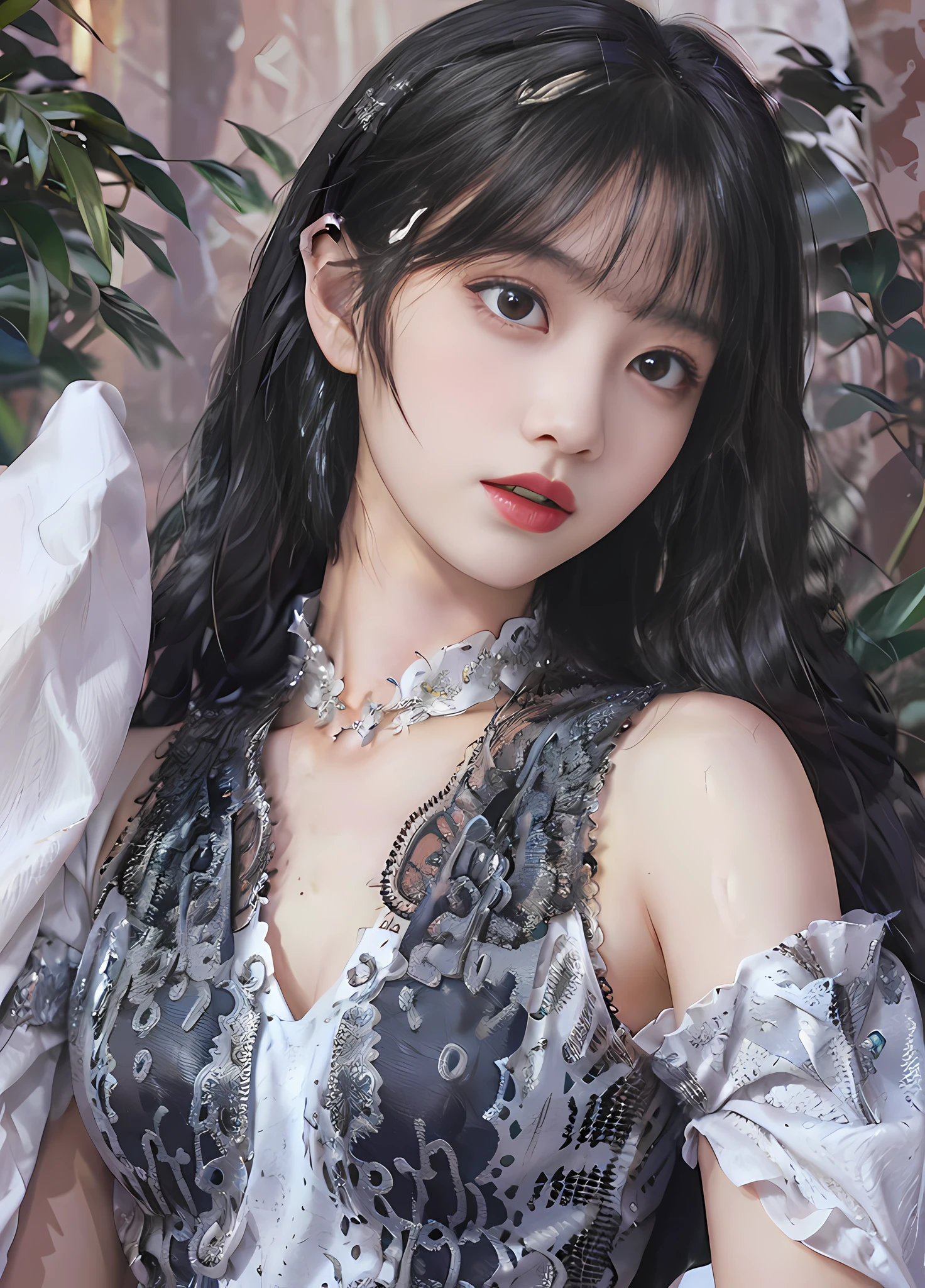 a close up of a woman with long white hair wearing a black dress, tifa lockhart with white hair, goddess. extremely high detail, intricate outfit, 8k high quality detailed art, 3 d render character art 8 k, guweiz, digital art of an elegant, very detailed and rich clothing, a beautiful fantasy empress, cruel korean goth girl