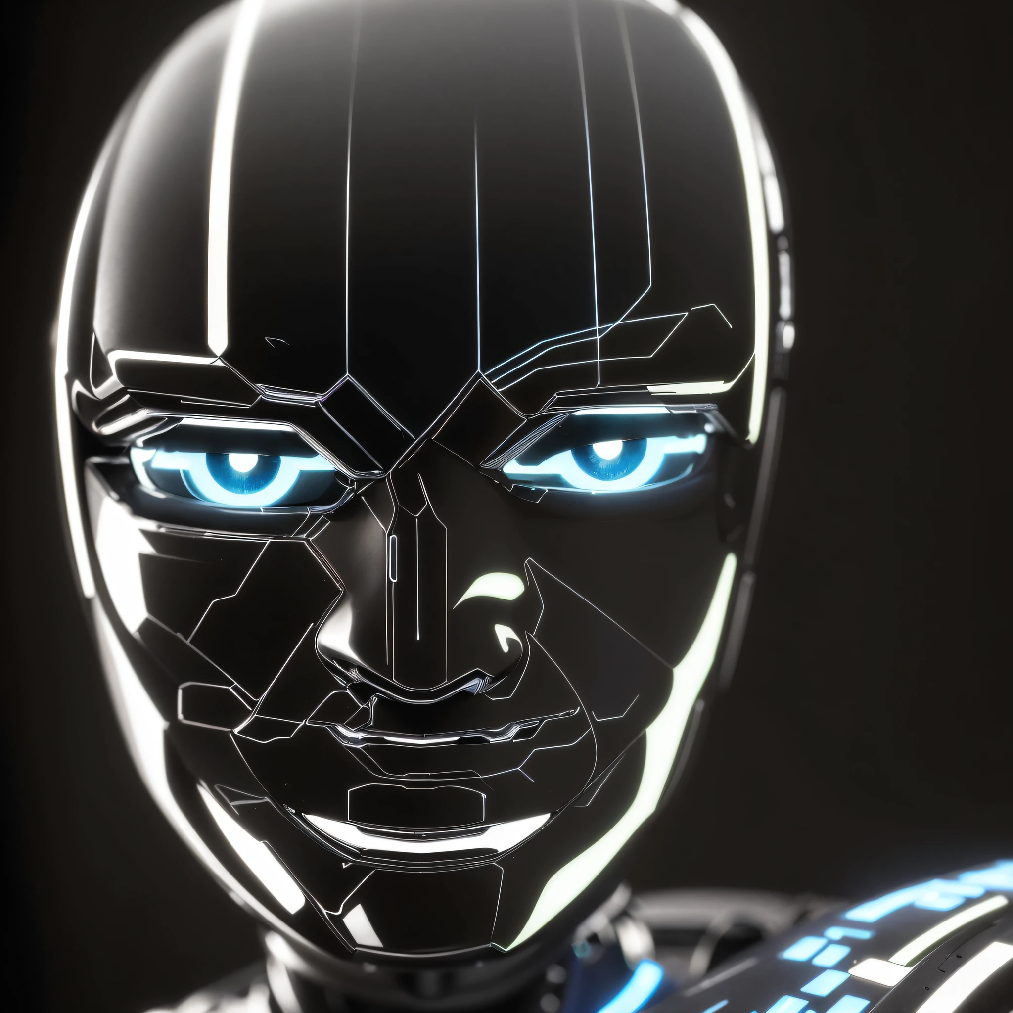 a close up of a robot's face with glowing blue eyes, detailed face of an android, close-up portrait of cyborg, robot with human face, detailed portrait of a cyborg, an image of a beautiful cyborg, portrait of a female android, portrait of a futuristic robot, portrait of a cyborg, portrait of an android, robotic face, a portrait of an android