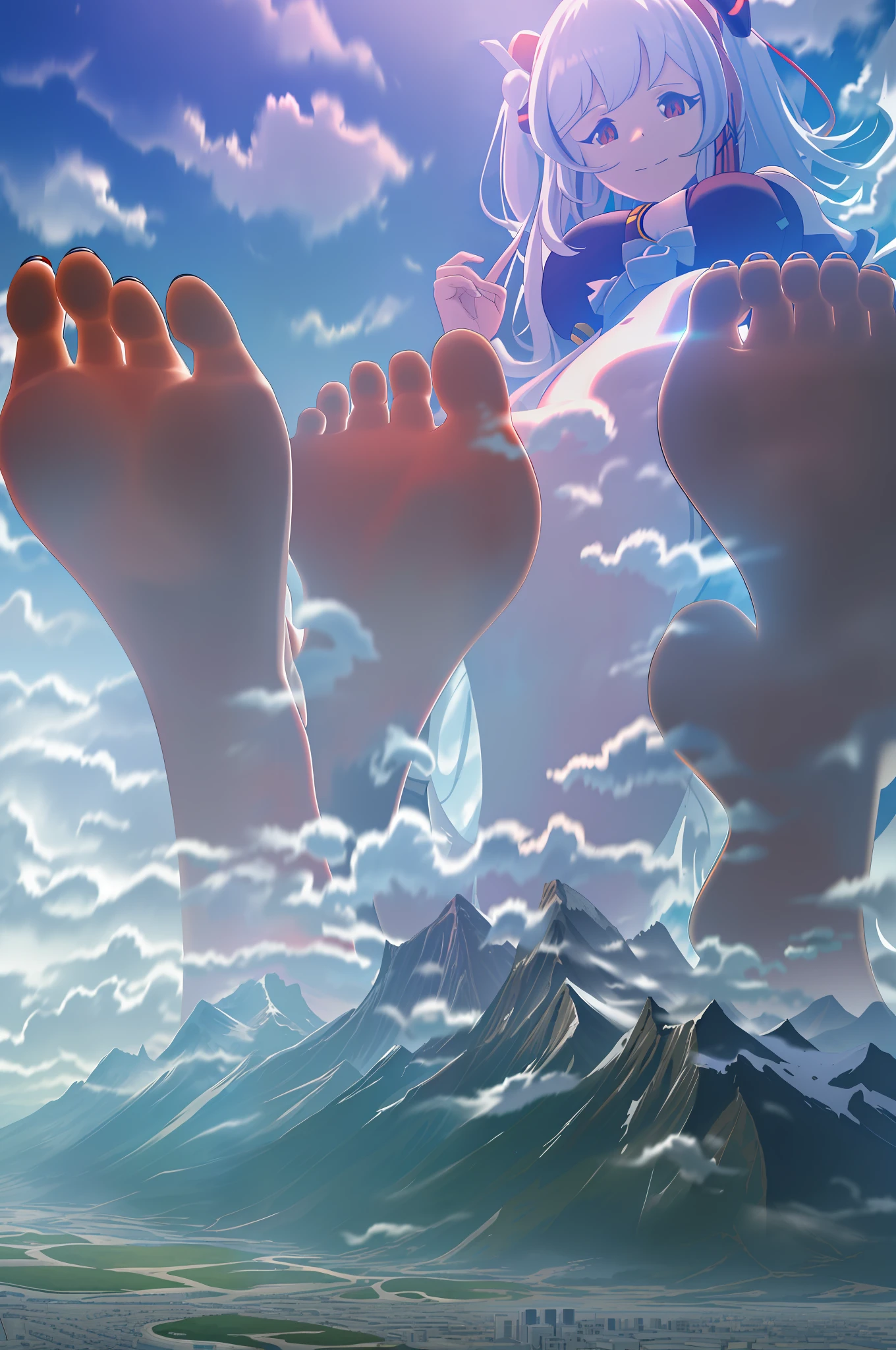 clouds, gtscity, cityscape, mountain ranges, standing ball, akagi from azur lane, nsfw