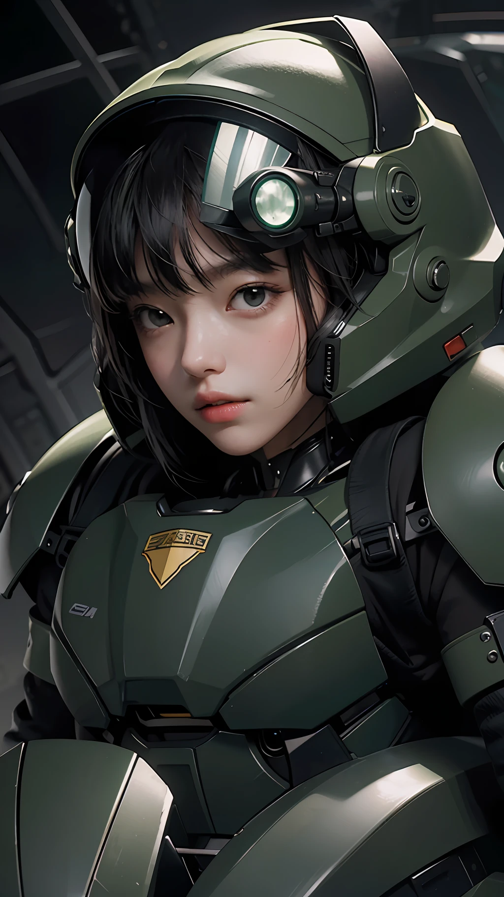 Highest image quality, outstanding details, ultra-high resolution, (realism: 1.4), the best illustration, favor details, highly condensed 1girl, with a delicate and beautiful face, dressed in a black and green mecha, wearing a mecha helmet, holding a directional controller, riding on a motorcycle, the background is a high-tech lighting scene of the future city.