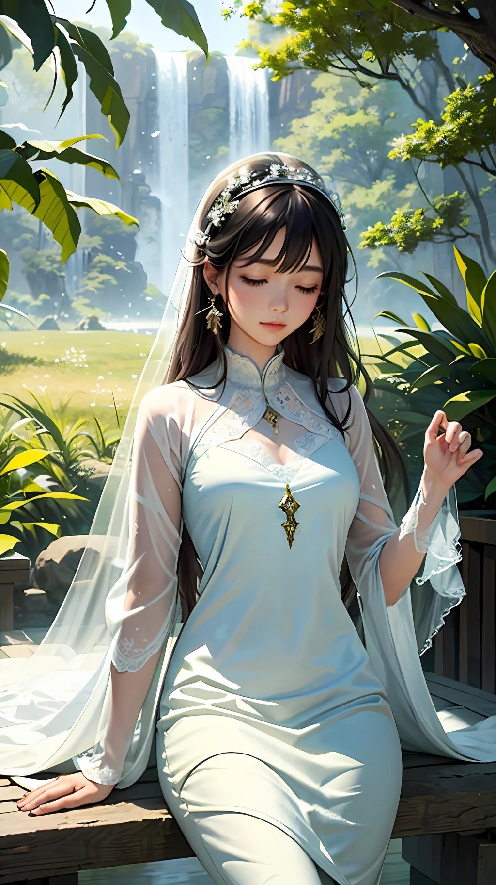 (best quality, masterpiece),peace girl,peaceful atmosphere, tranquility, serenity, quietness, calmness, relaxing, soothing, gentle, composure, contentment, satisfaction, happiness.