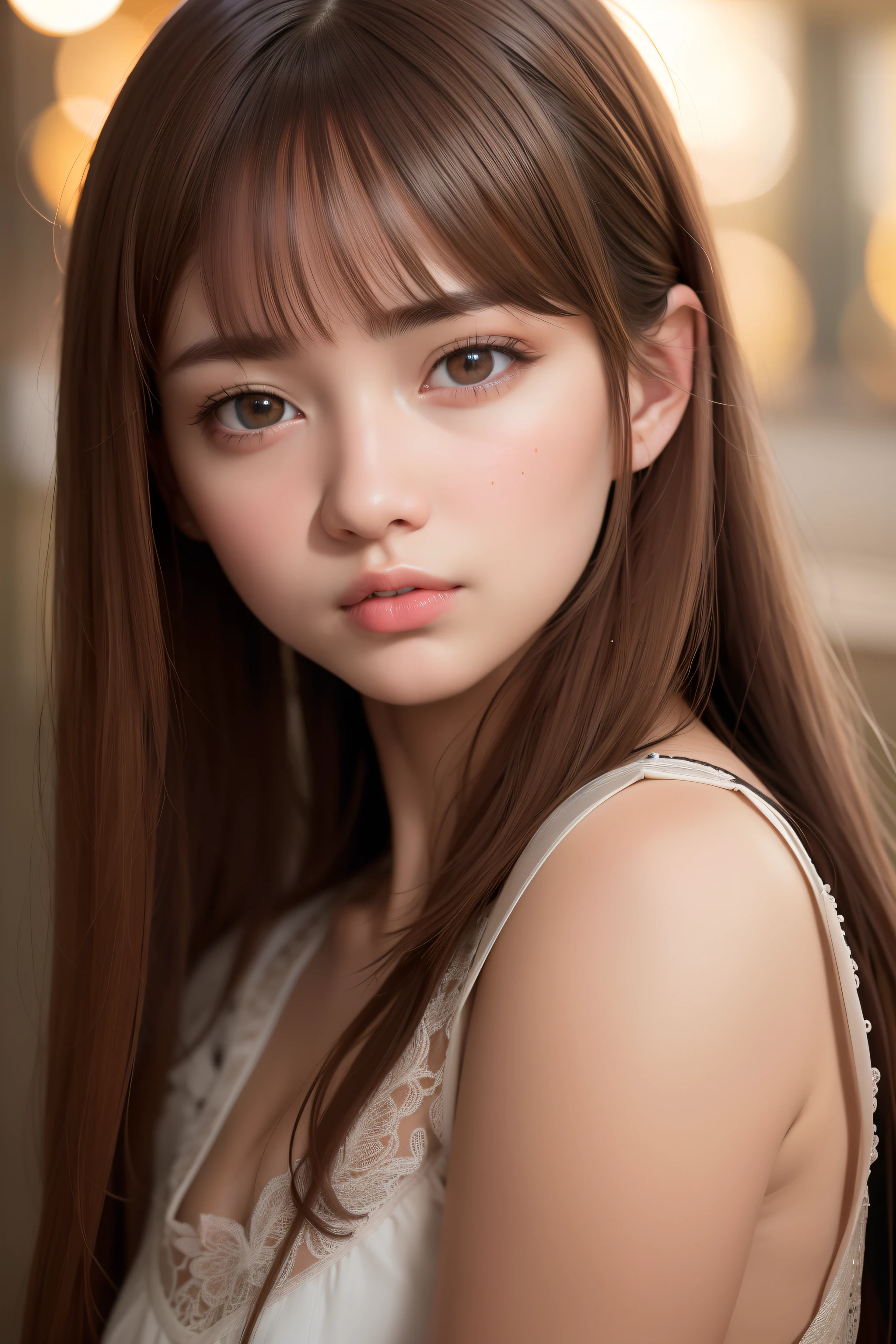 best quality, masterpiece, (realistic:1.2), 1 girl, brown hair, brown eyes,Front, detailed face, beautiful eyes