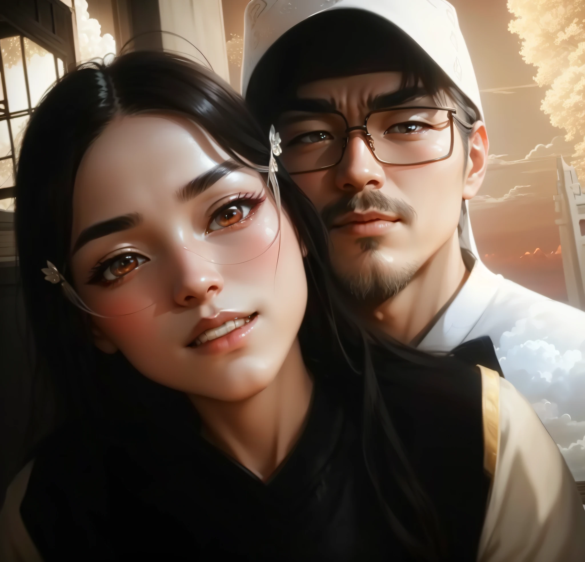 (extremely detailed CG unity 8k wallpaper,masterpiece, best quality, ultra-detailed),(best illumination, best shadow, an extremely delicate and beautiful), white wuxia clothes, (couple:1.5), antique style,(white red sky:1.2,clouds:1.2), panoramic shot